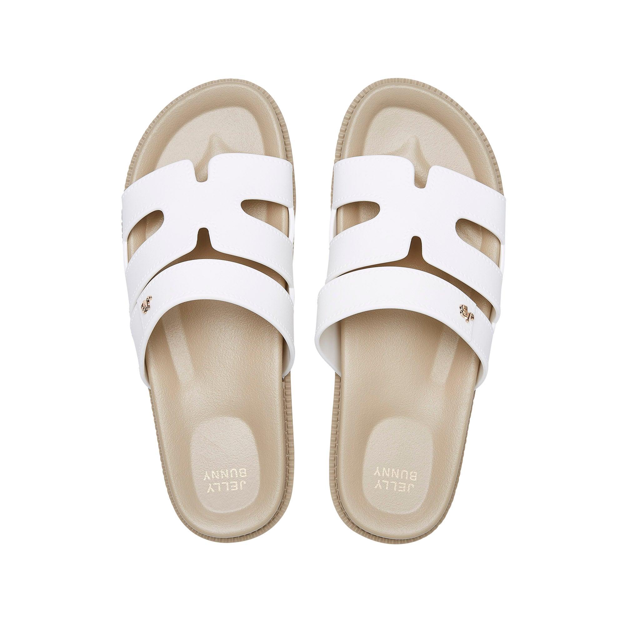 Sena Plain Flat Sandals Check White - Jelly Bunny Thailand Official Online Store