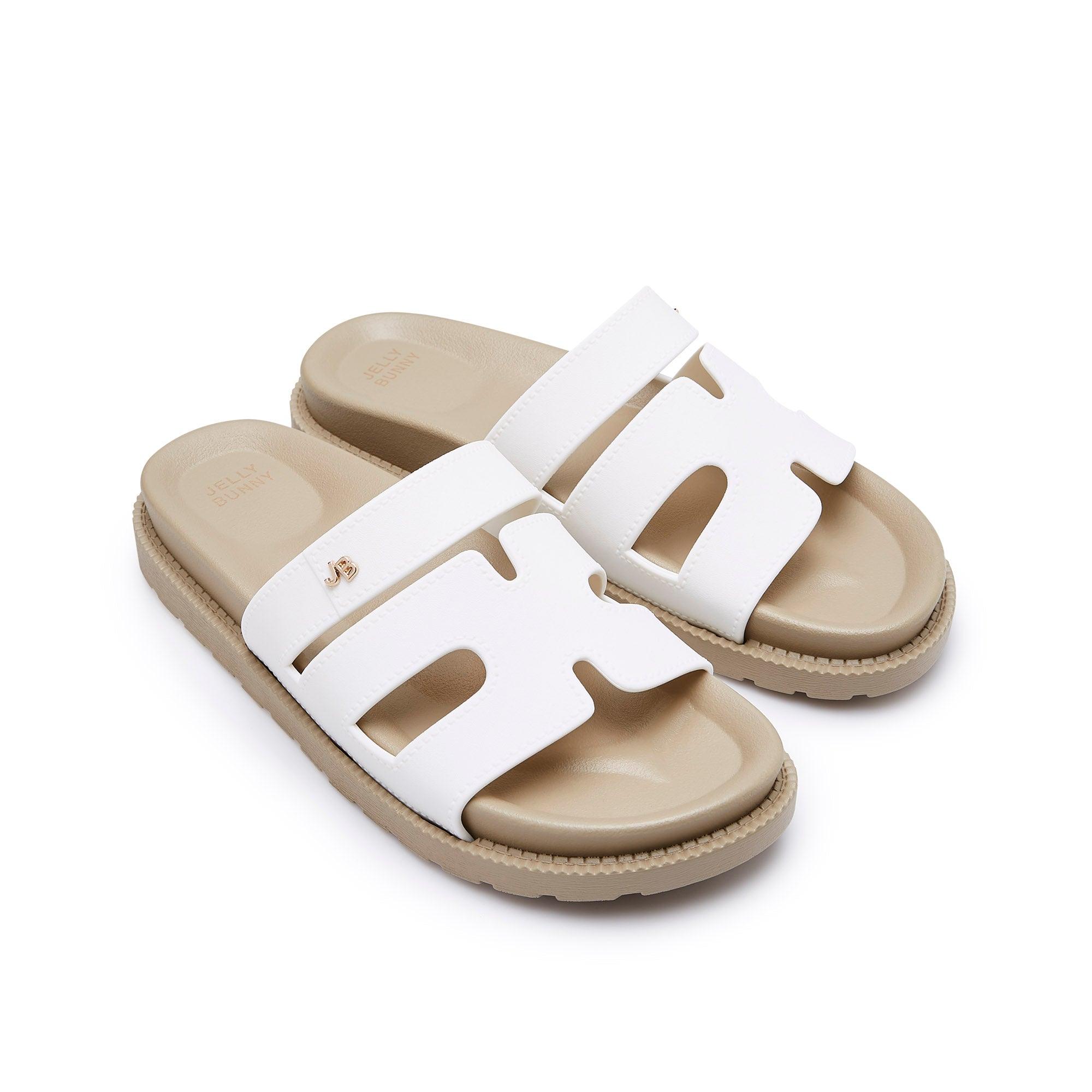 Sena Plain Flat Sandals Check White - Jelly Bunny Thailand Official Online Store