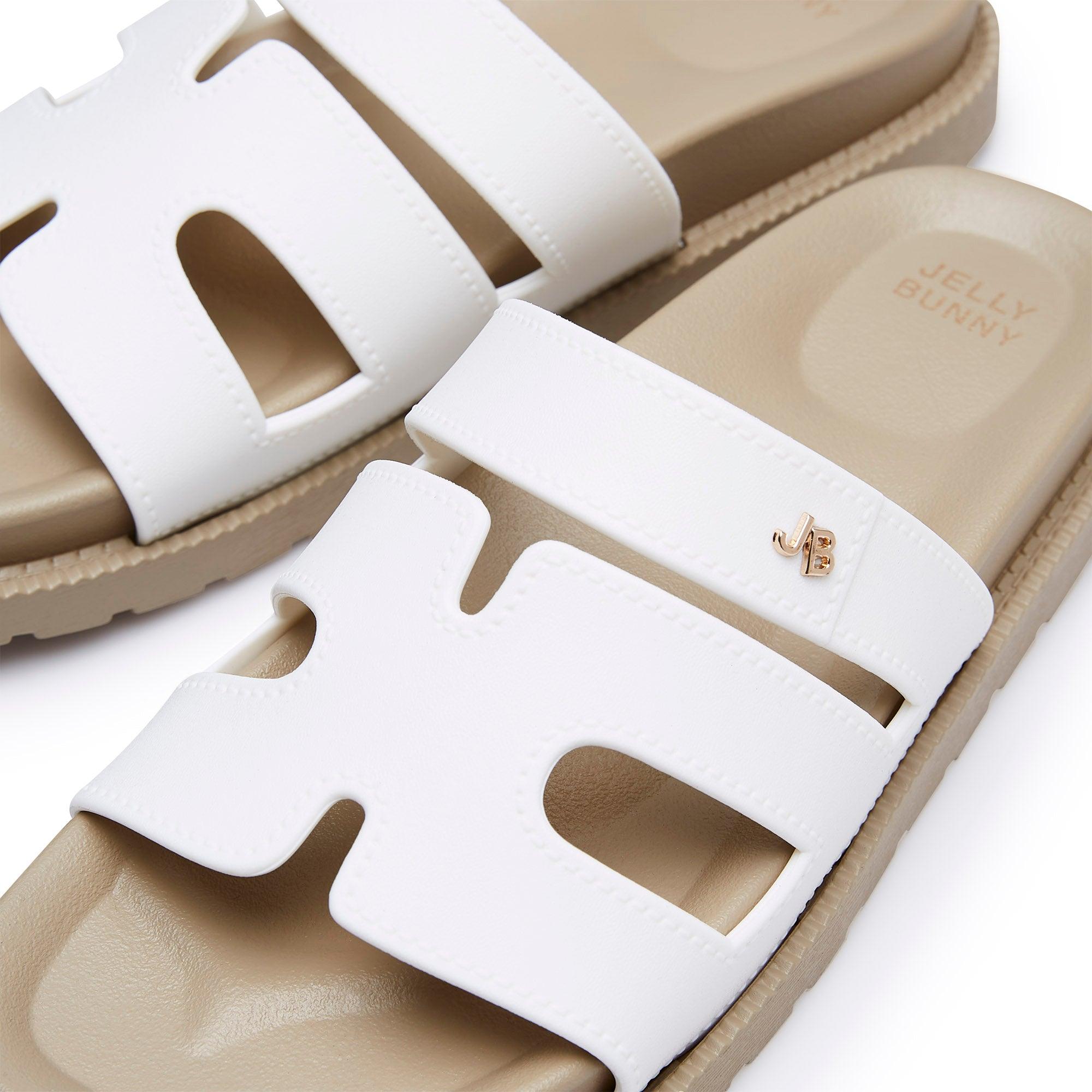 Sena Plain Flat Sandals Check White - Jelly Bunny Thailand Official Online Store