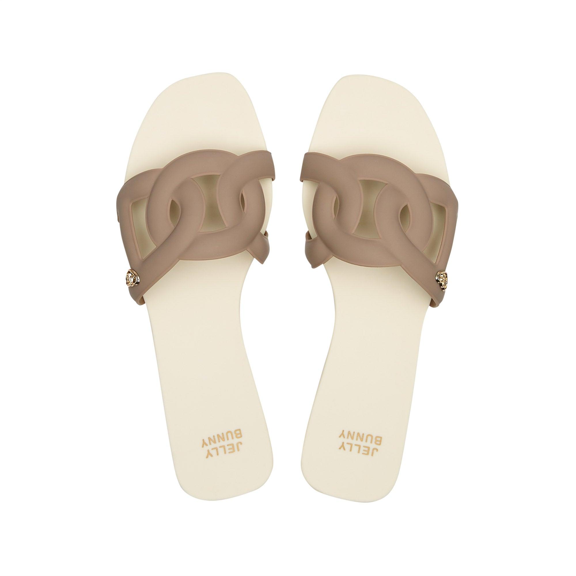 Grase Two Tone Flat Sandals Off-White - Jelly Bunny Thailand Official Online Store