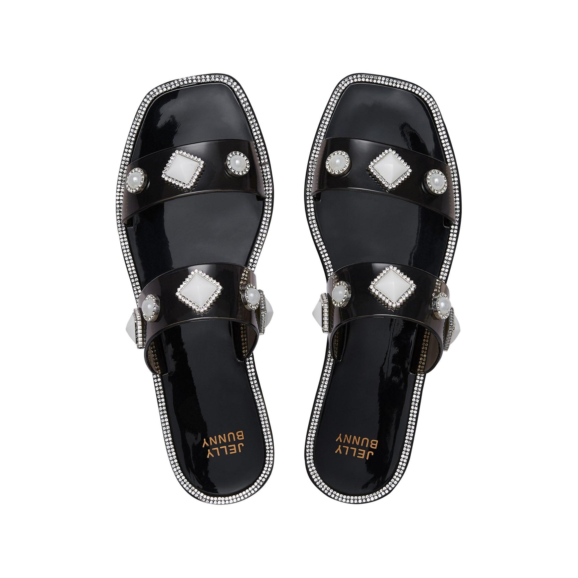 Helen Crystal Flat Sandals Black - Jelly Bunny Thailand Official Online Store