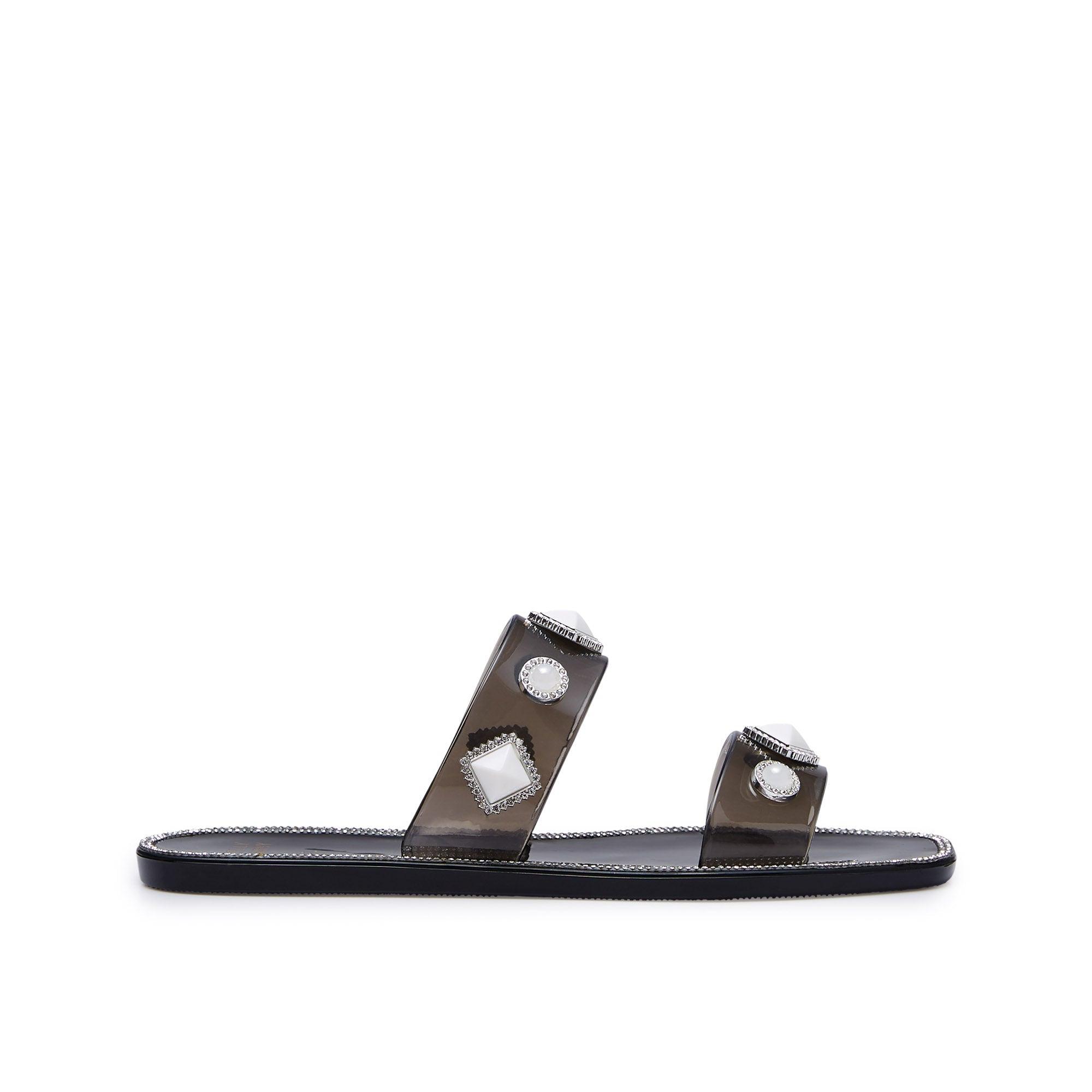 Helen Crystal Flat Sandals Black - Jelly Bunny Thailand Official Online Store