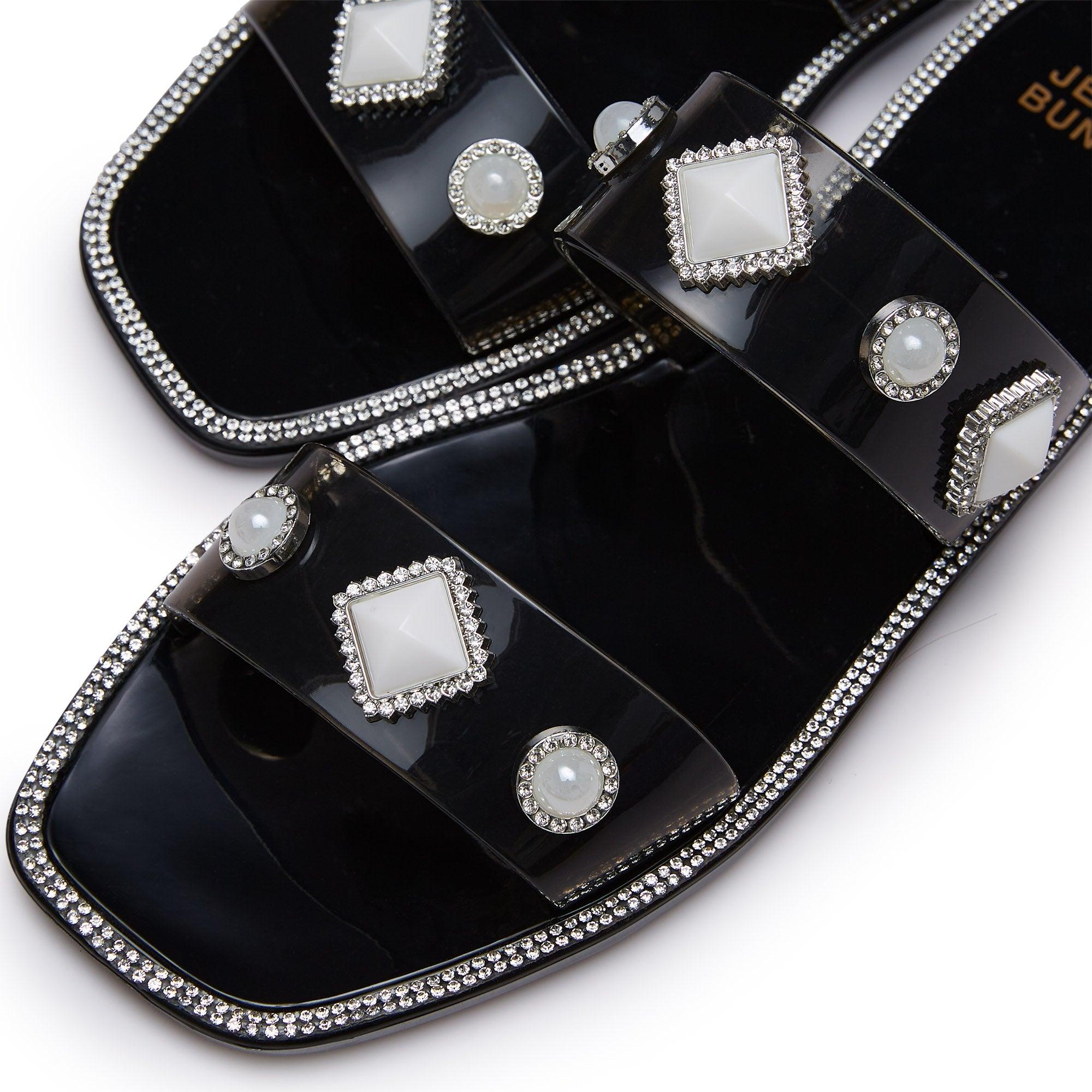 Helen Crystal Flat Sandals Black - Jelly Bunny Thailand Official Online Store
