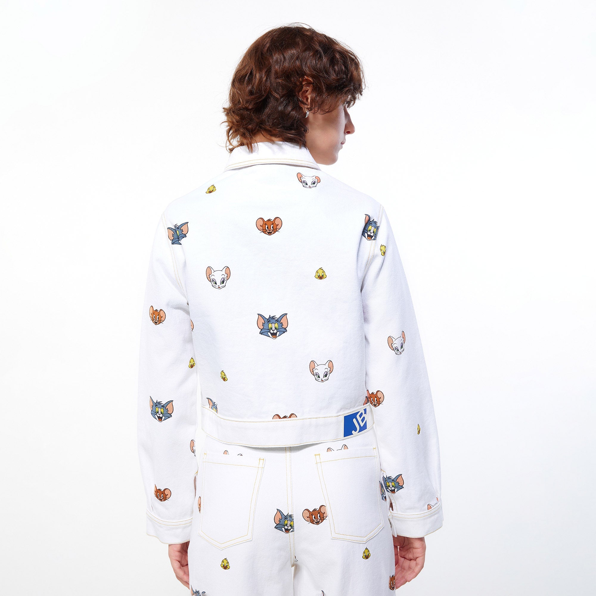 Tom and Jerry Crop Denim Jacket White - Jelly Bunny Thailand Official Online Store