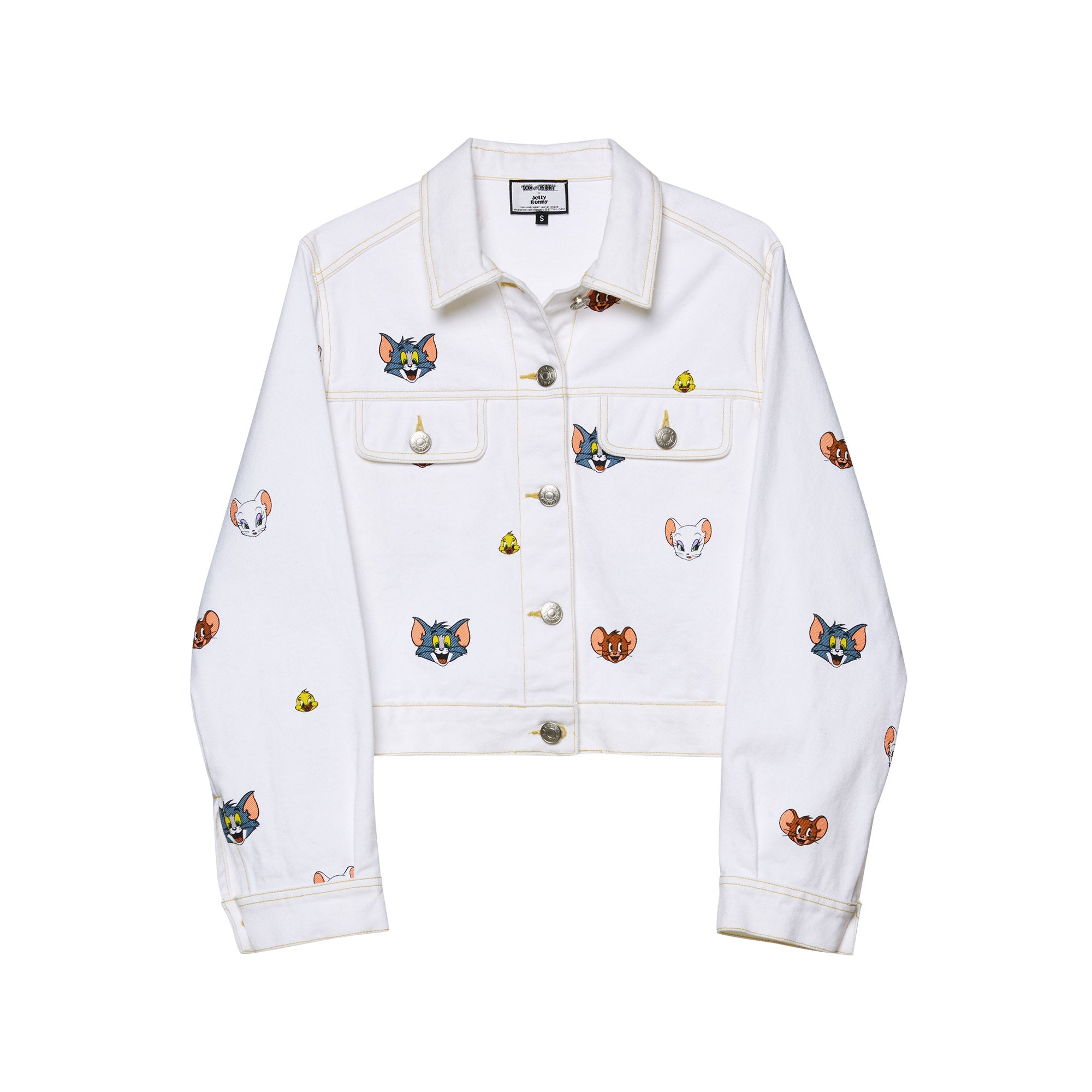 Tom and Jerry Crop Denim Jacket White - Jelly Bunny Thailand Official Online Store