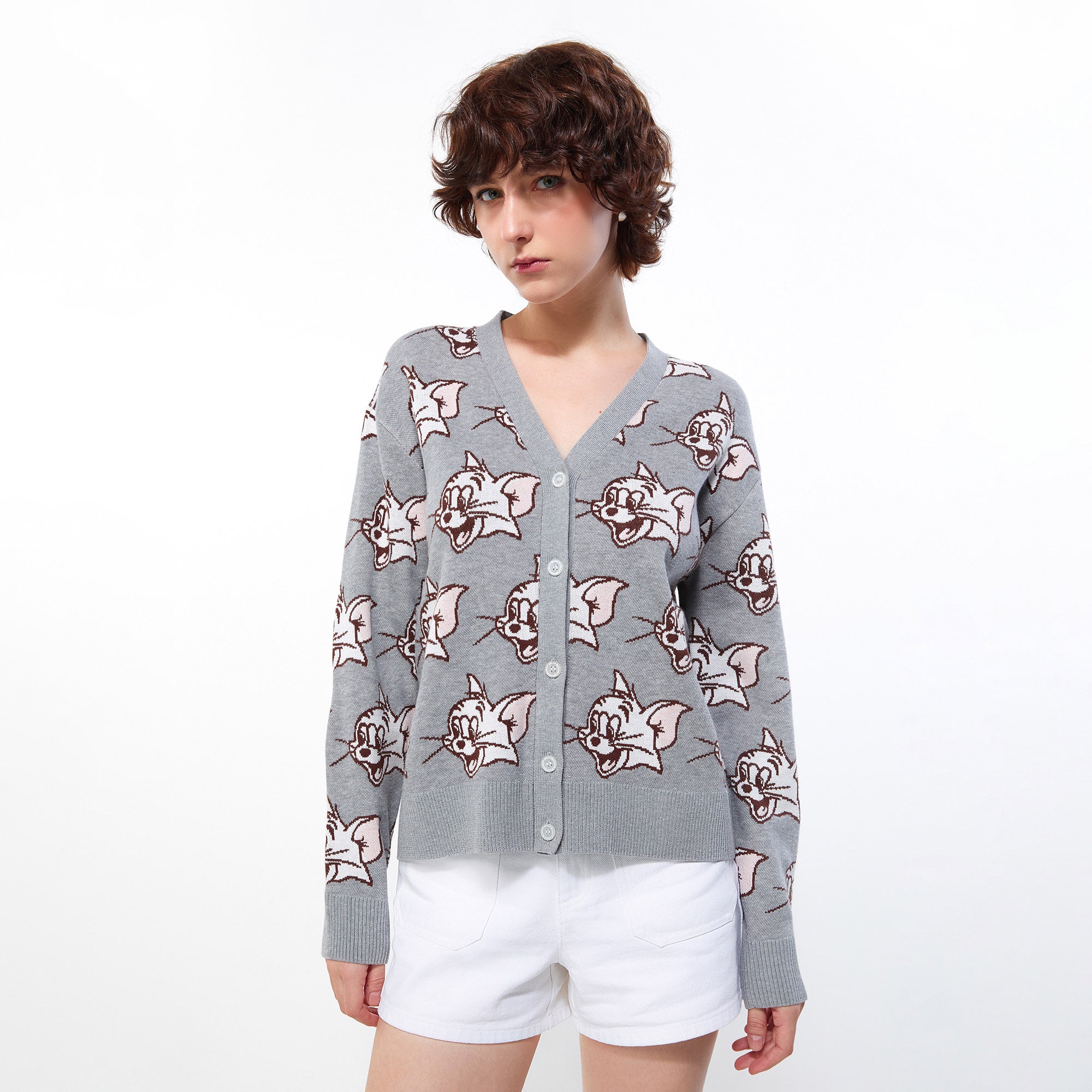 Tom The Happy Cat Knit Cardigan Grey - Jelly Bunny Thailand Official Online Store