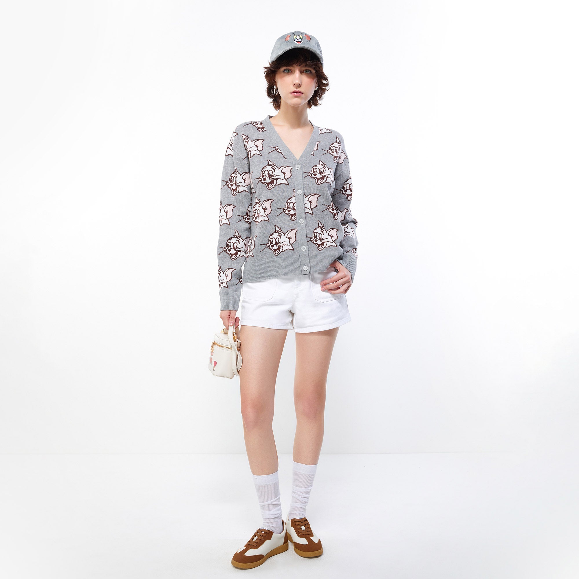 Tom The Happy Cat Knit Cardigan Grey - Jelly Bunny Thailand Official Online Store