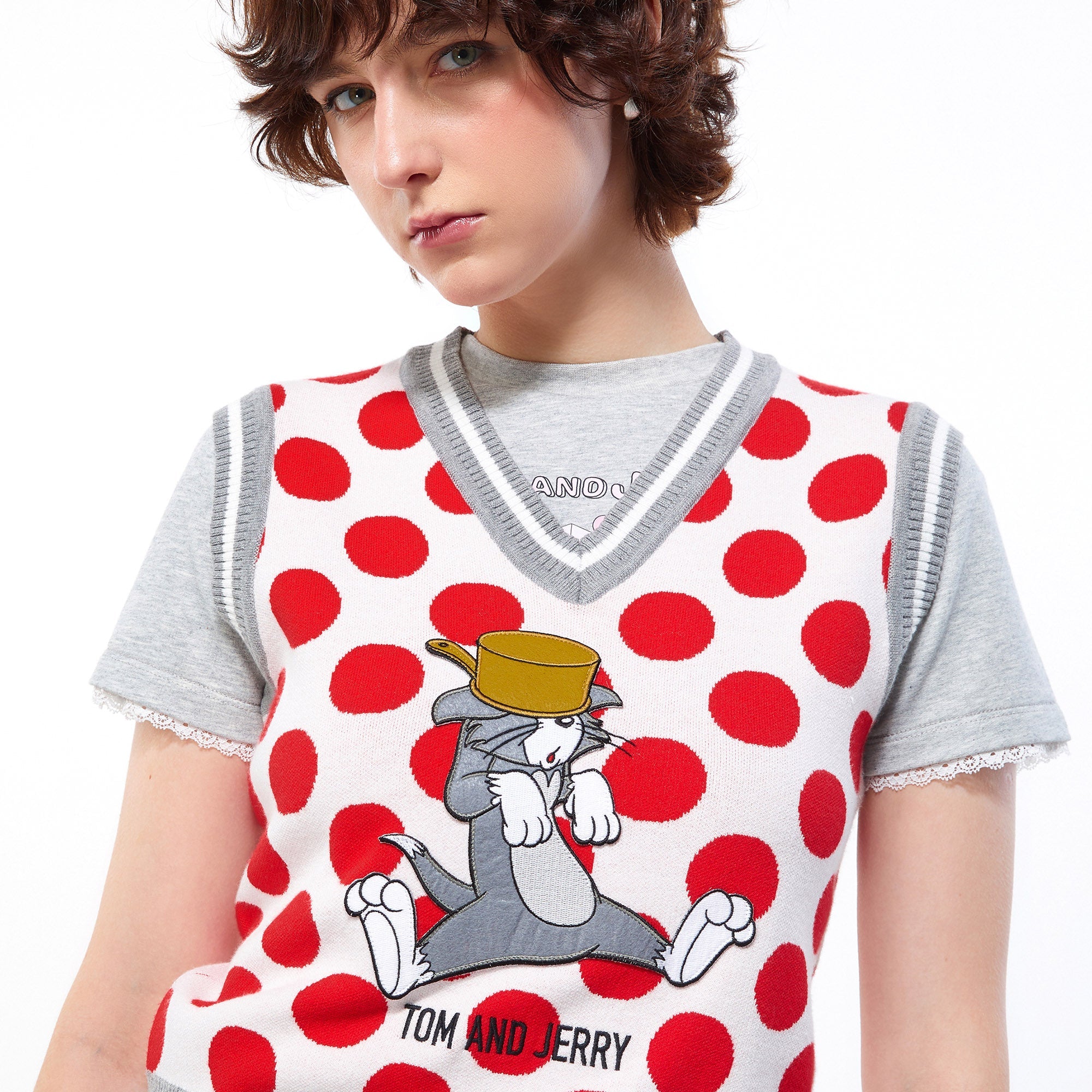 Tom and Jerry Polka-Dot Knit Vest Multi Color - Jelly Bunny Thailand Official Online Store