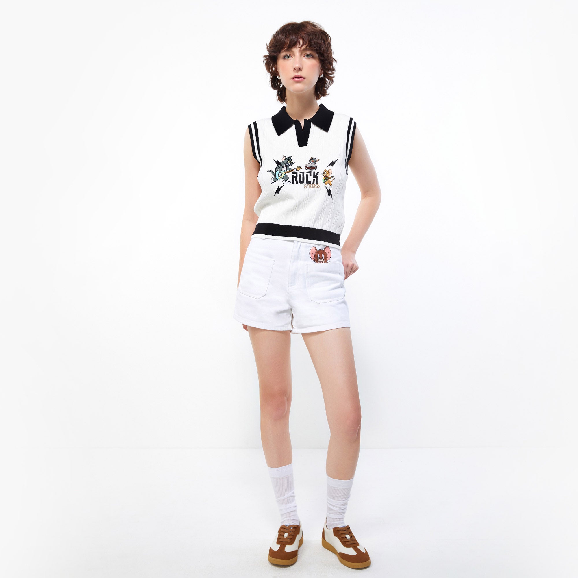 Rock Star Tom and Jerry Knit Vest White