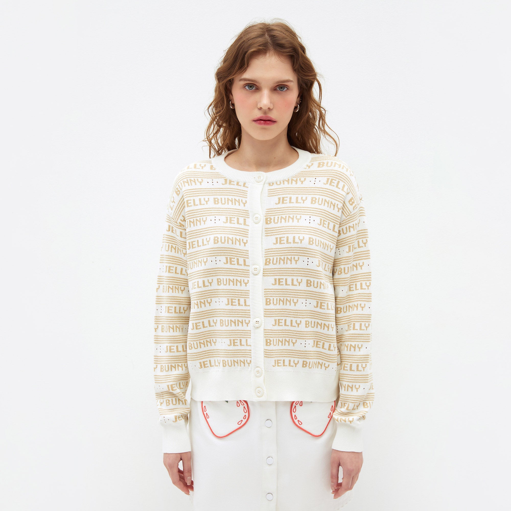 Jelly Bunny Monogram Knit Cardigan White - Jelly Bunny Thailand Official Online Store