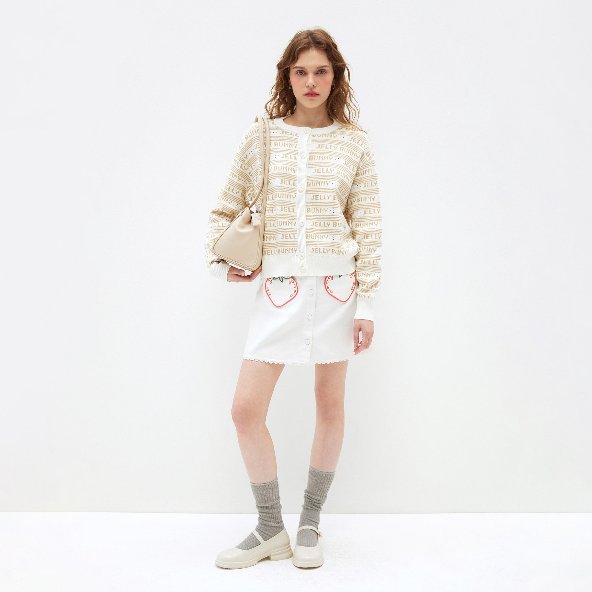 Jelly Bunny Monogram Knit Cardigan White - Jelly Bunny Thailand Official Online Store