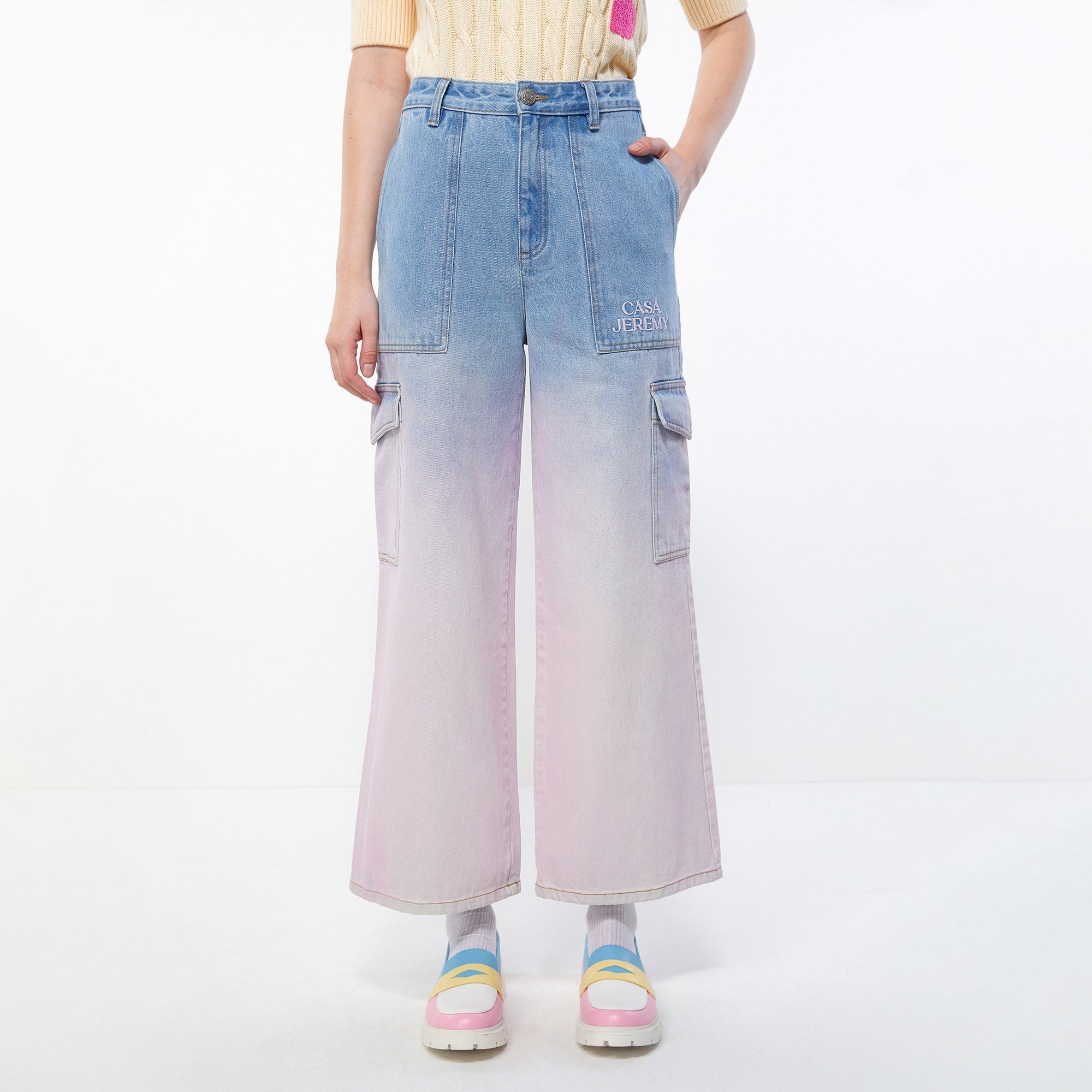 XS Flared Denim Cargo Pants Multi Color - Main Image