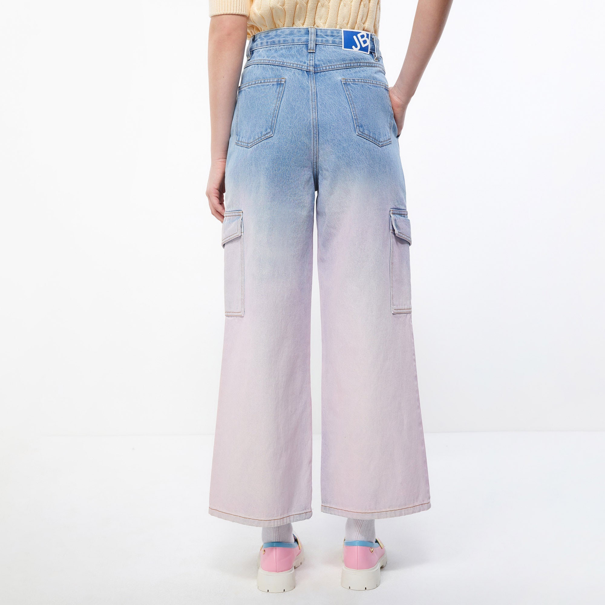 Flared Denim Cargo Pants Multi Color
