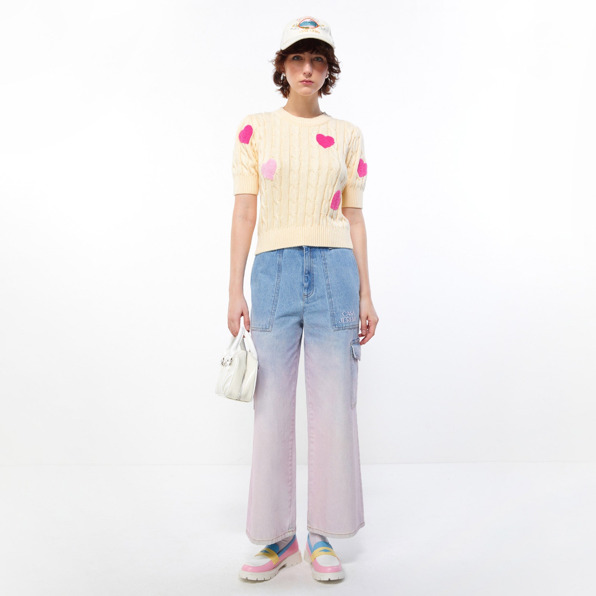 Flared Denim Cargo Pants Multi Color