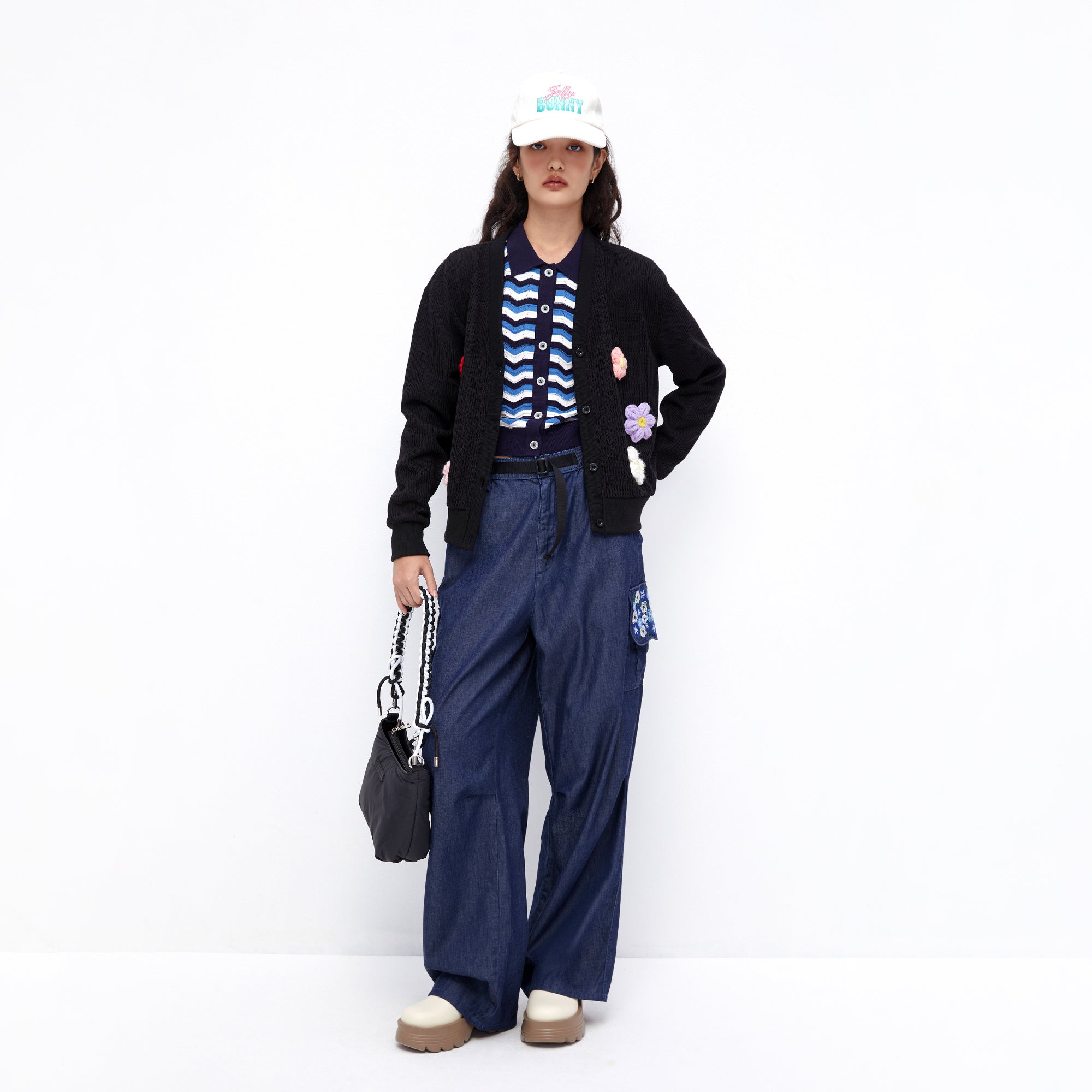 Floral Cargo Pants Navy - Jelly Bunny Thailand Official Online Store