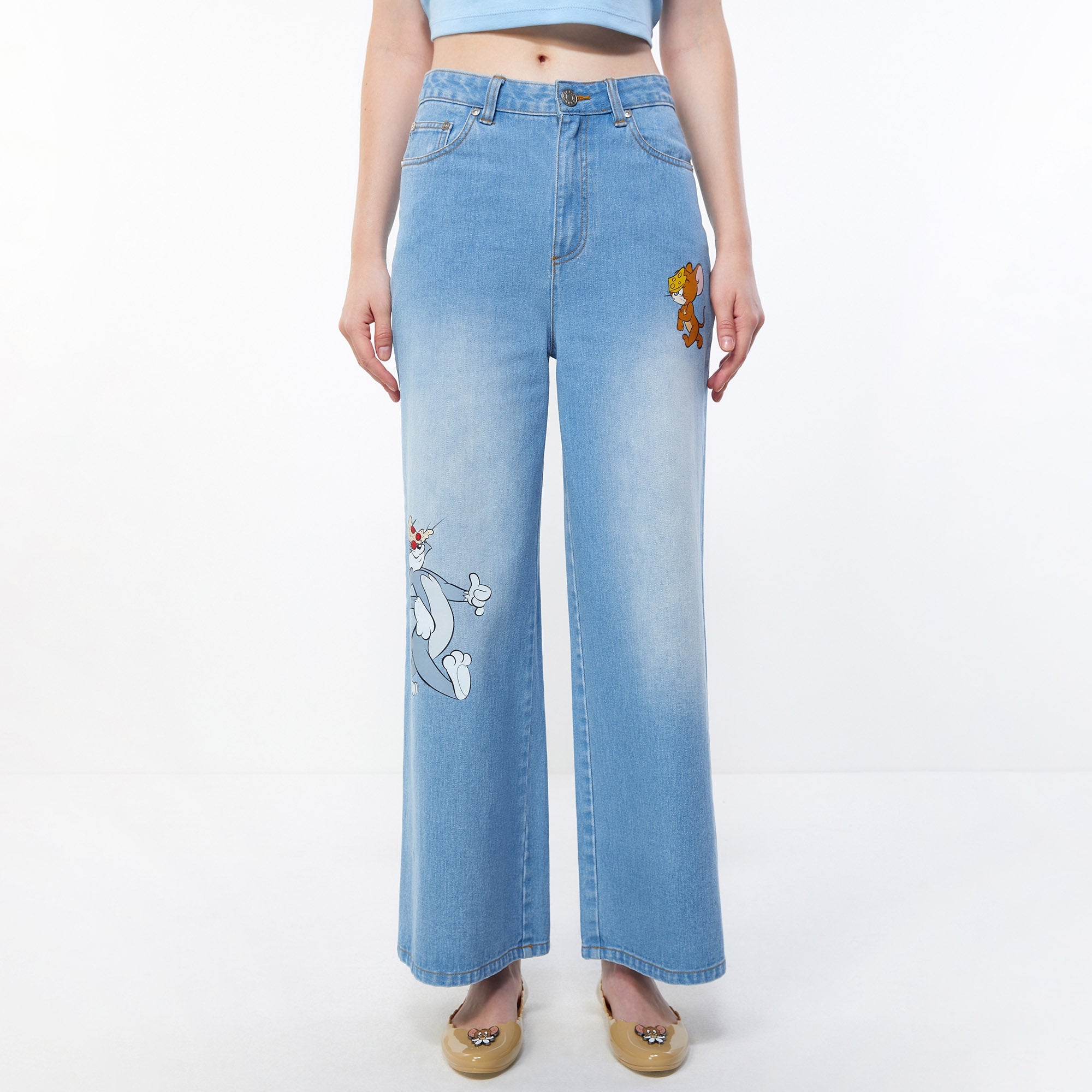 Tom and Jerry Chase Scene Denim Jeans Blue