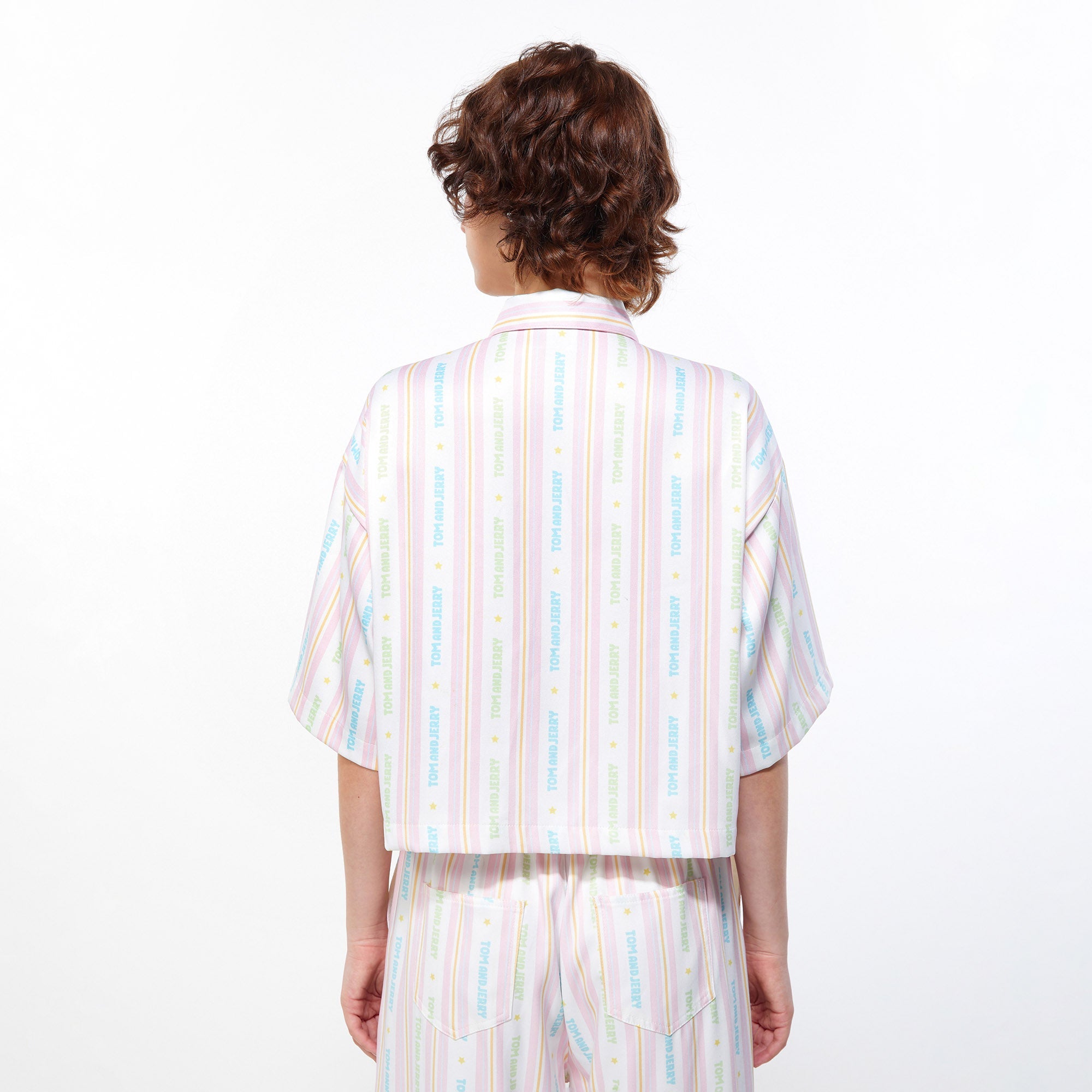 Pastel Tom and Jerry Stripe Zip-Front Crop Shirt Multi Color - Jelly Bunny Thailand Official Online Store