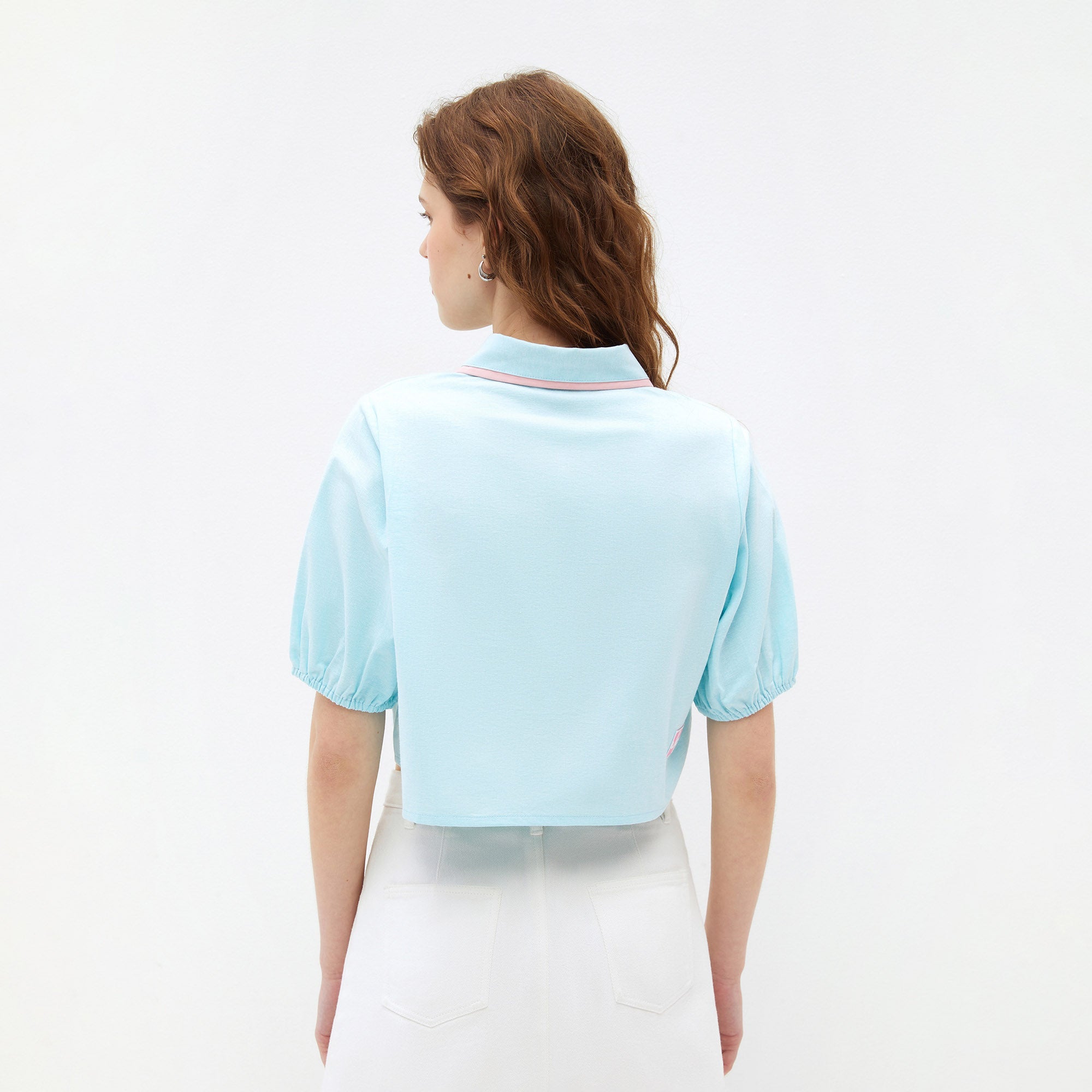 Pastel Piping Crop Shirt Blue - Jelly Bunny Thailand Official Online Store