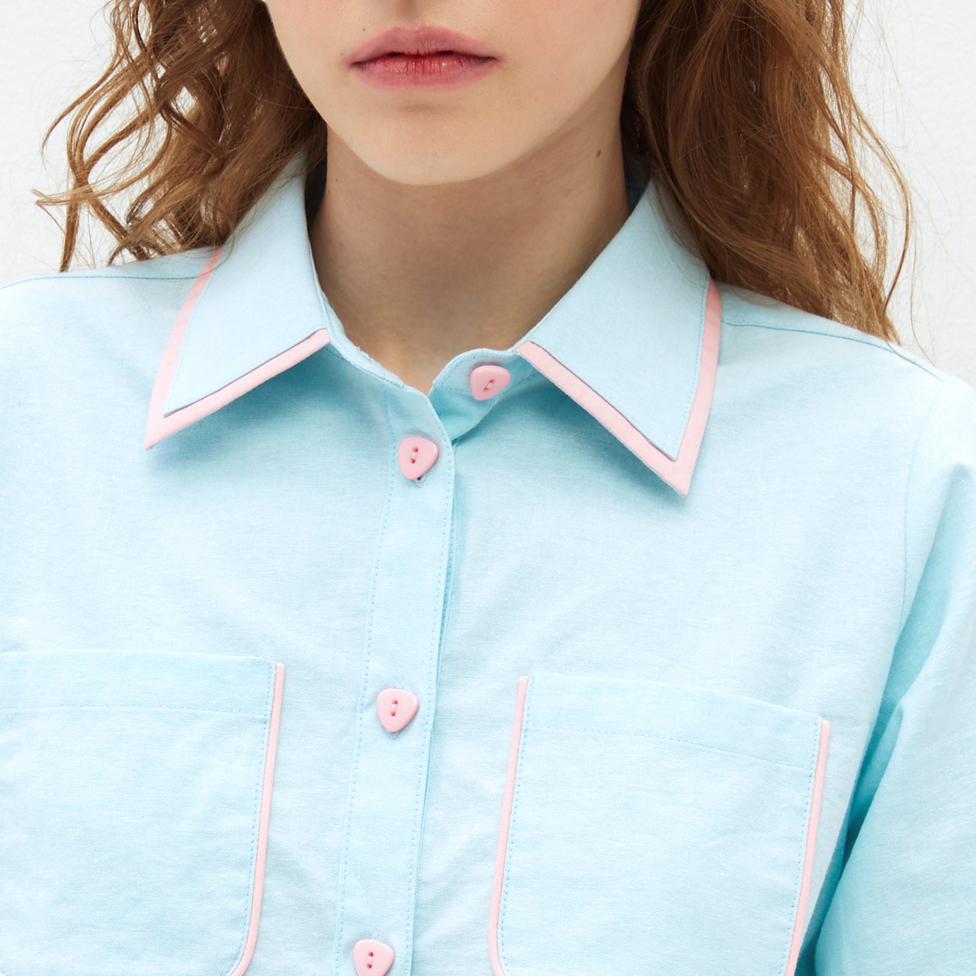 Pastel Piping Crop Shirt Blue - Jelly Bunny Thailand Official Online Store