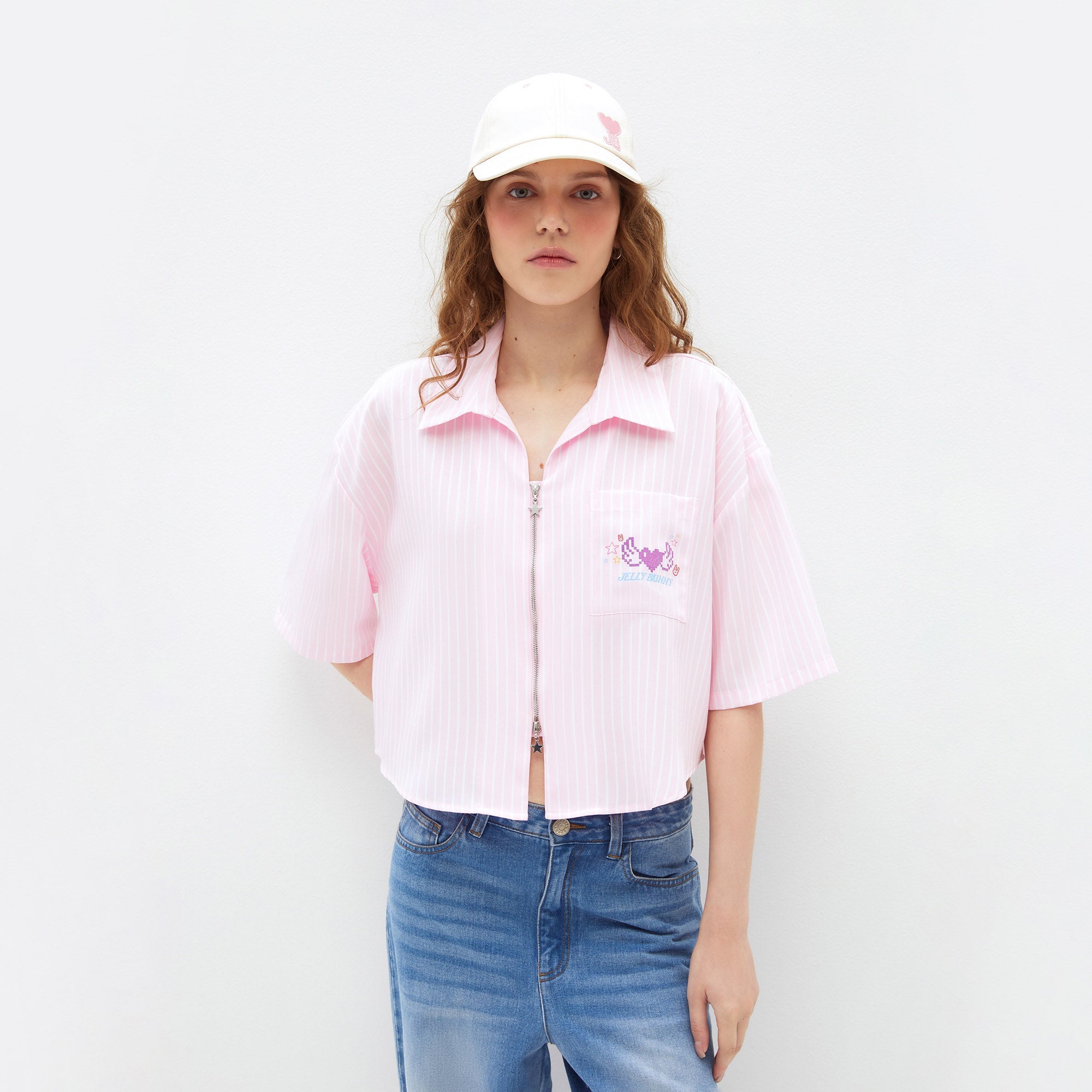 Pixel Heart Zip Shirt Pink - Jelly Bunny Thailand Official Online Store