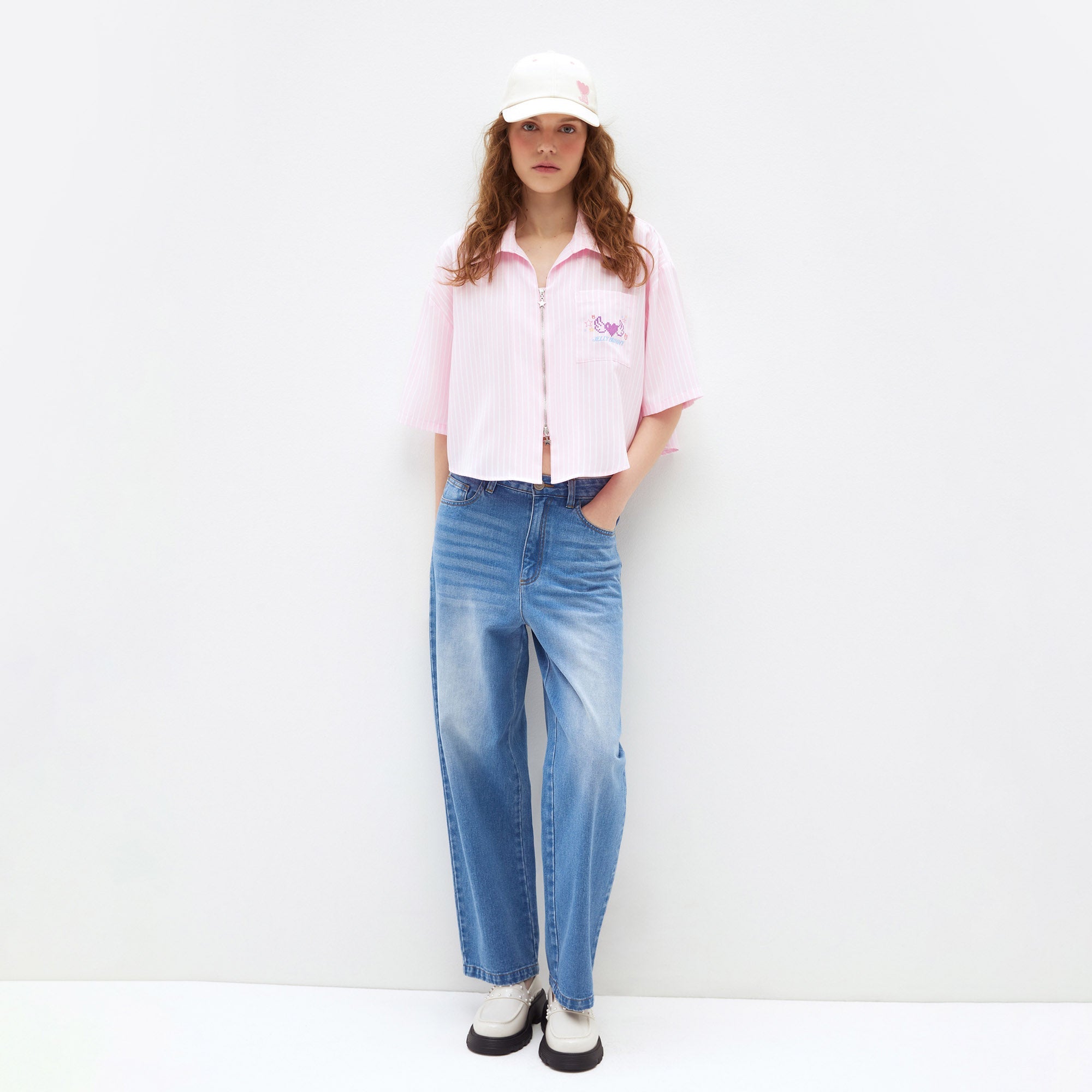 Pixel Heart Zip Shirt Pink - Jelly Bunny Thailand Official Online Store