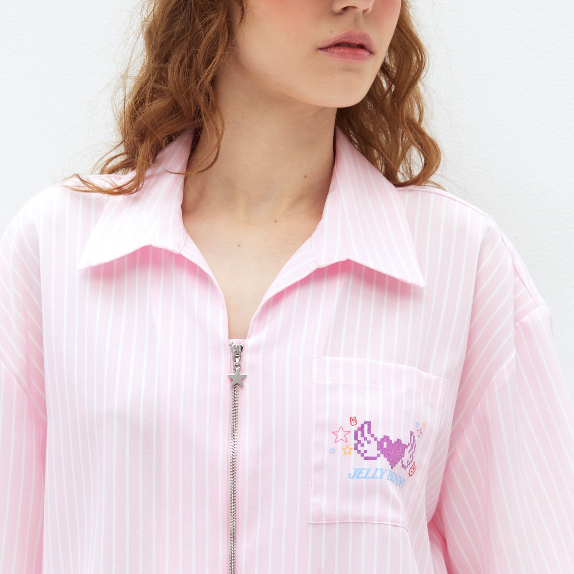 Pixel Heart Zip Shirt Pink - Jelly Bunny Thailand Official Online Store