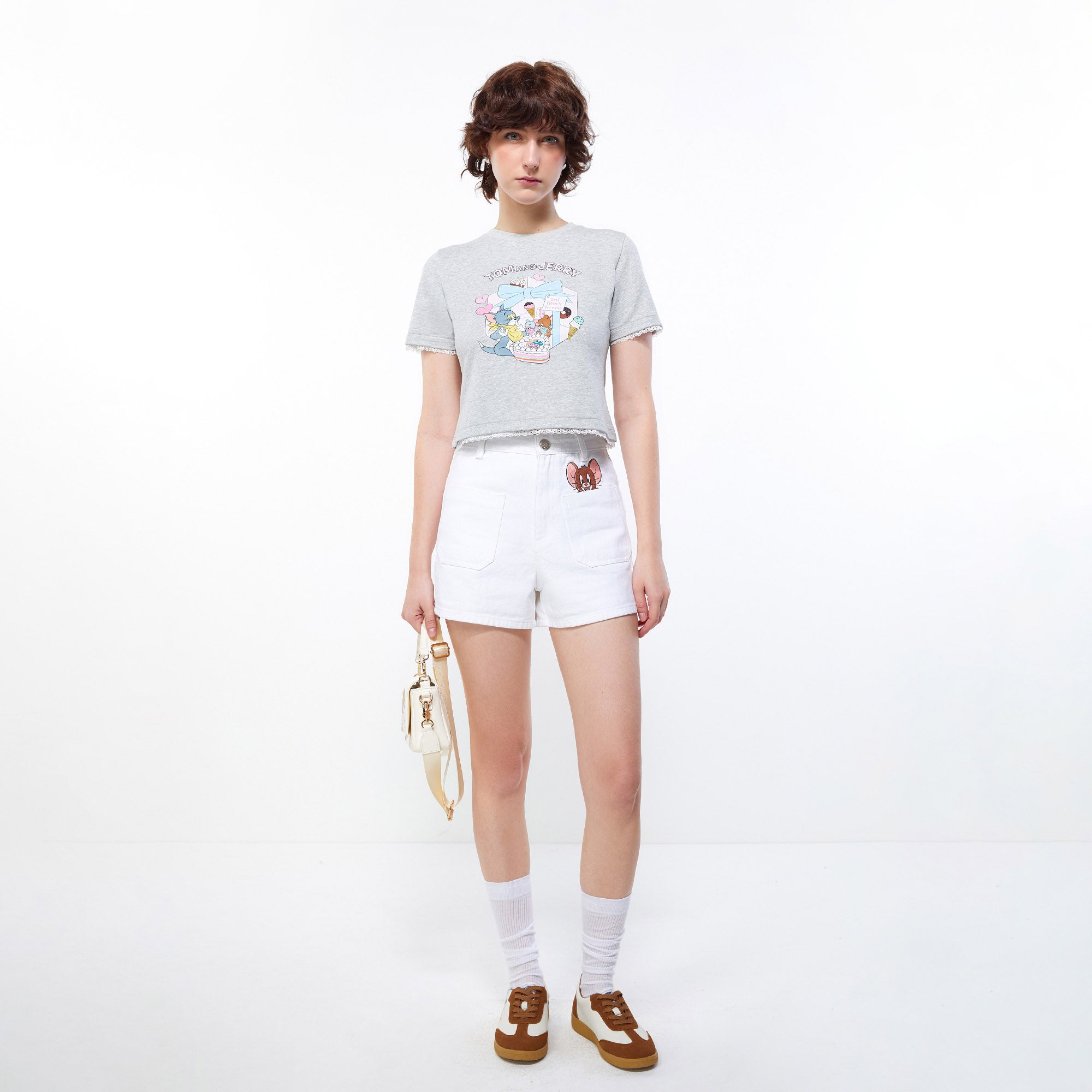Happy 85Th Birthday Tom and Jerry Crop Tee Grey - Jelly Bunny Thailand Official Online Store