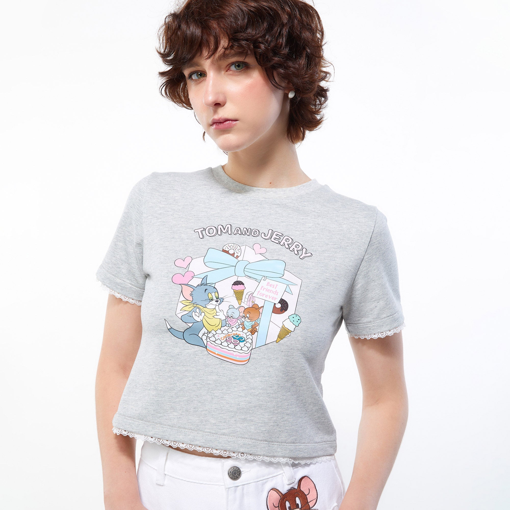 Happy 85Th Birthday Tom and Jerry Crop Tee Grey - Jelly Bunny Thailand Official Online Store