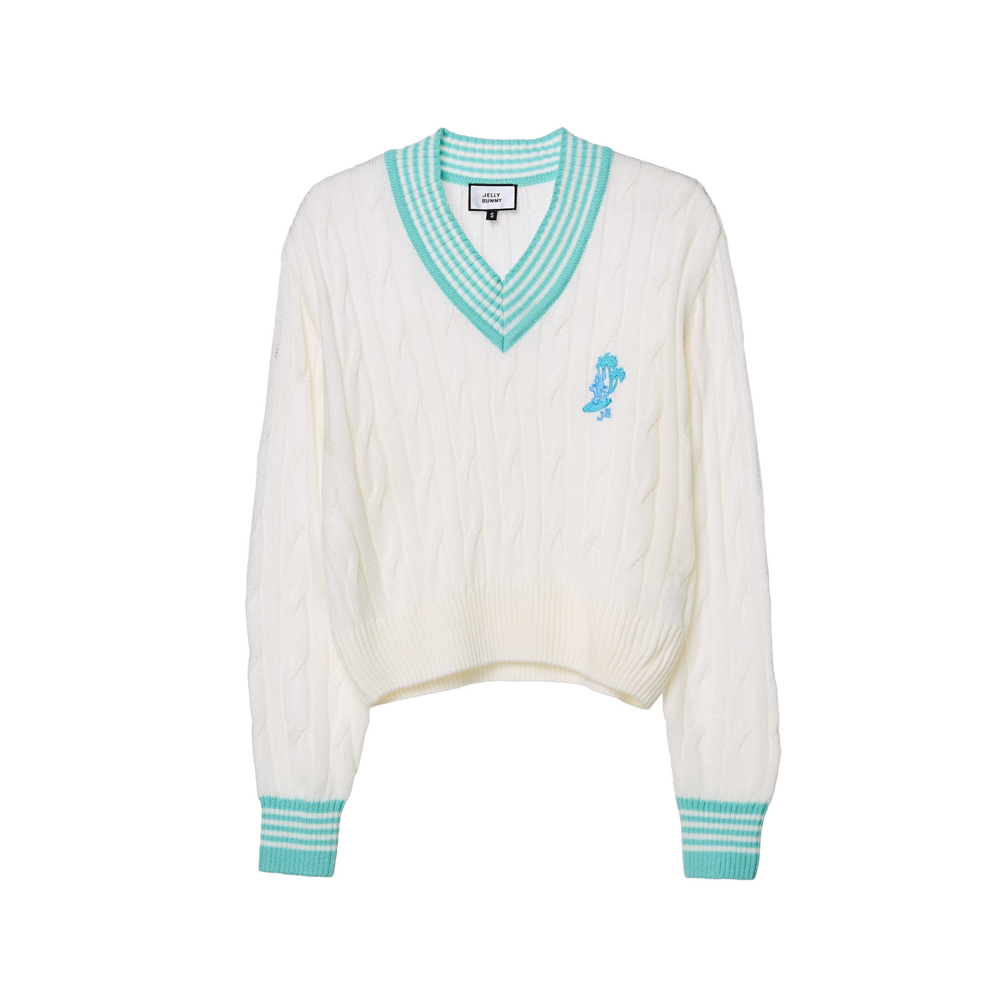 เสื้อพูลโอเวอร์ ไหมพรม คอวี ลายถักเคเบิล
