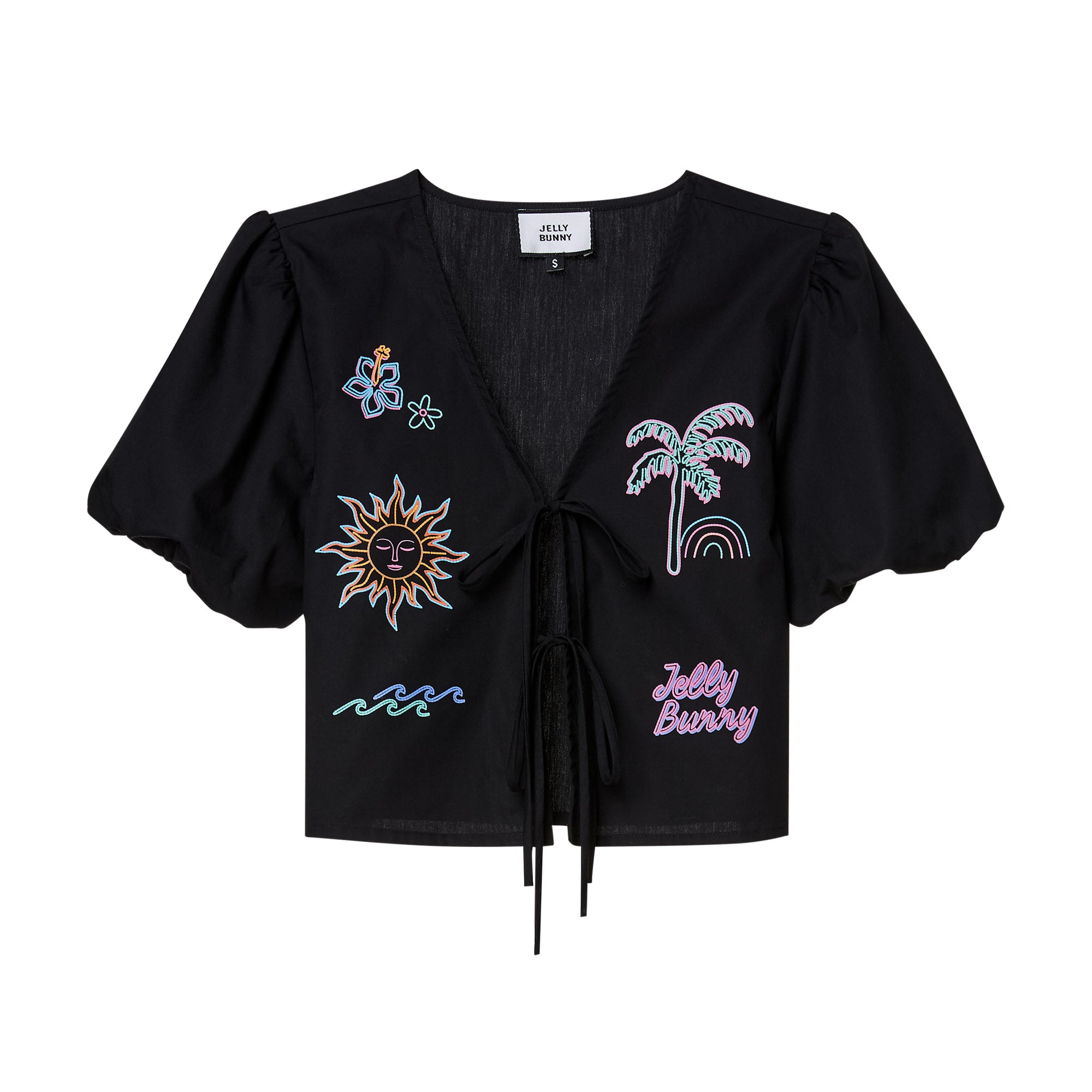 เสื้อครอป แขนพอง ปักลาย