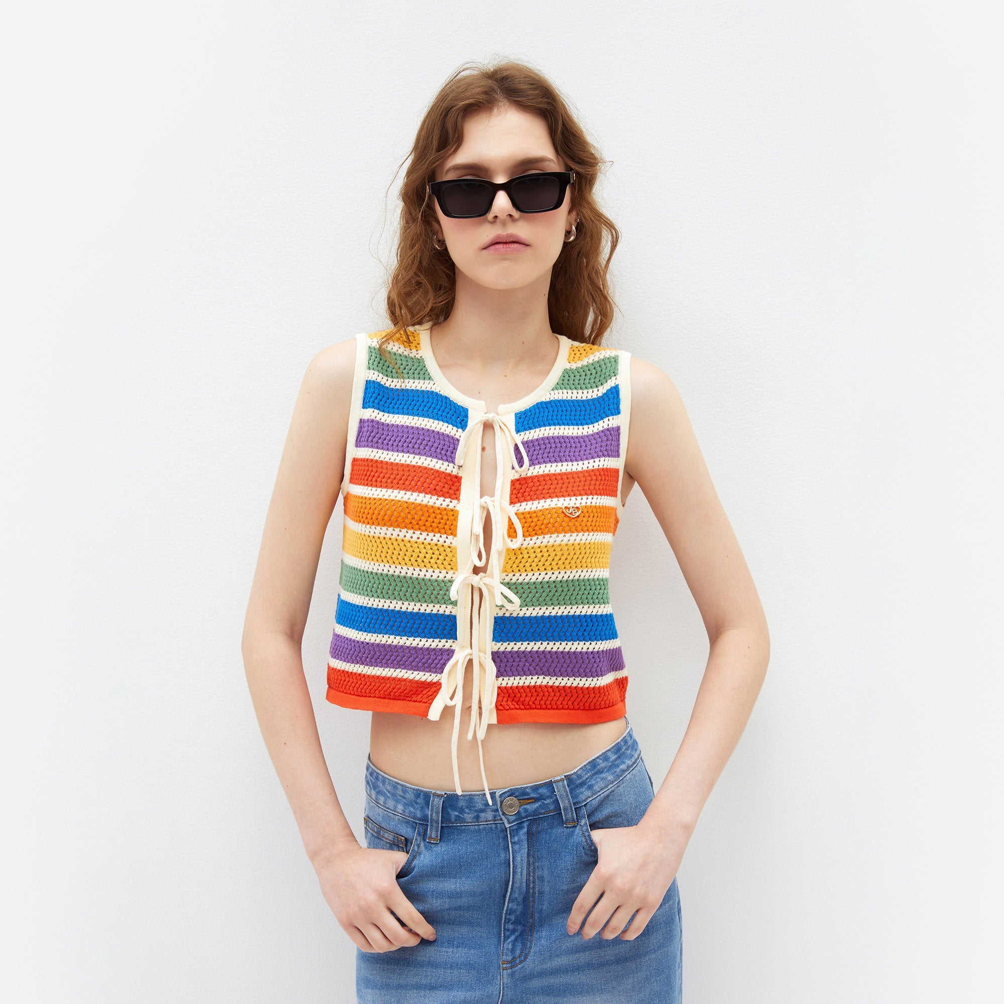 Rainbow Lace-Up Crochet Vest Multi Color - Jelly Bunny Thailand Official Online Store