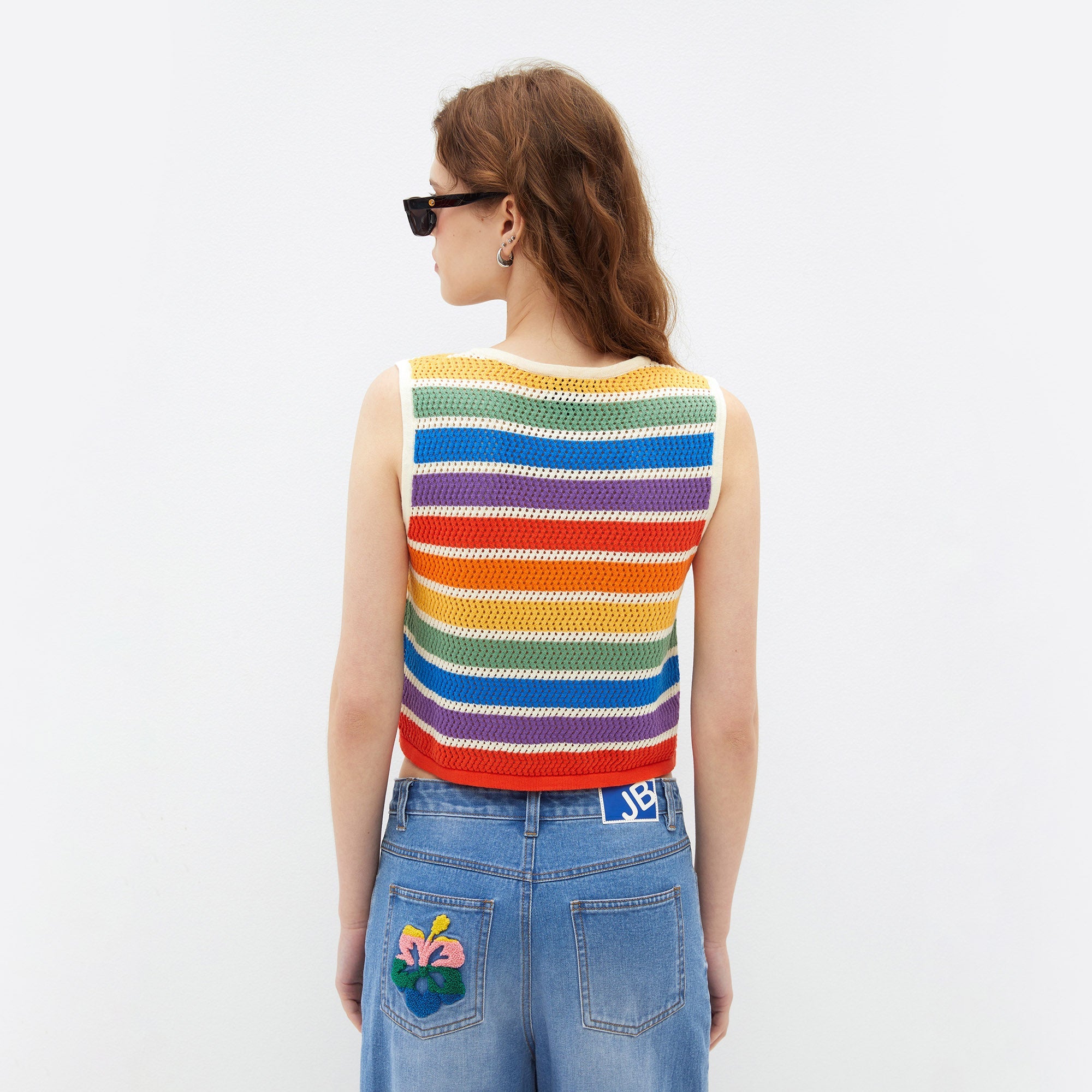 Rainbow Lace-Up Crochet Vest Multi Color - Jelly Bunny Thailand Official Online Store