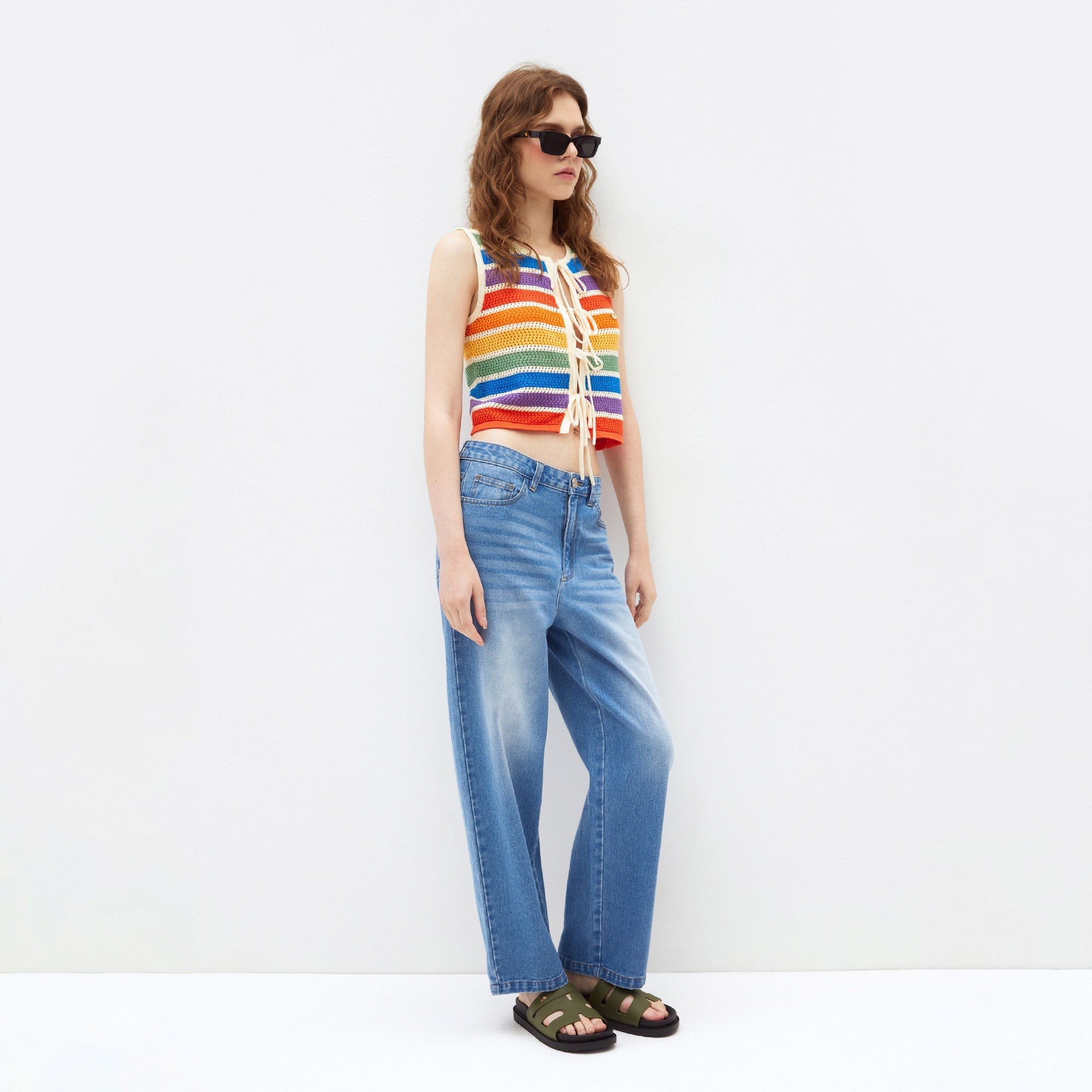Rainbow Lace-Up Crochet Vest Multi Color - Jelly Bunny Thailand Official Online Store