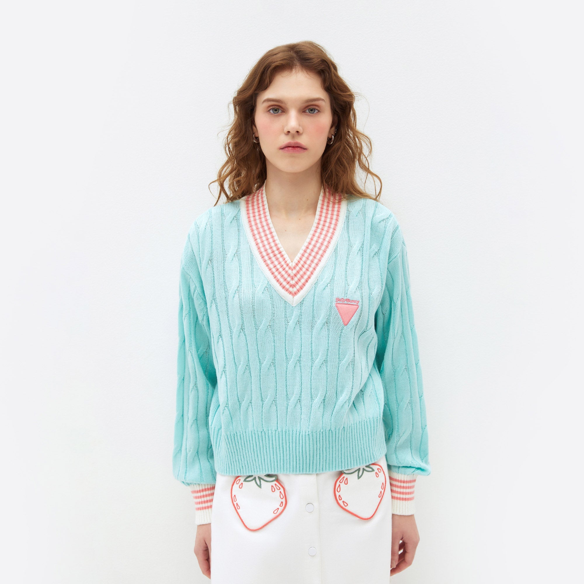 Candy Preppy Knit V-Neck Sweater Blue - Jelly Bunny Thailand Official Online Store