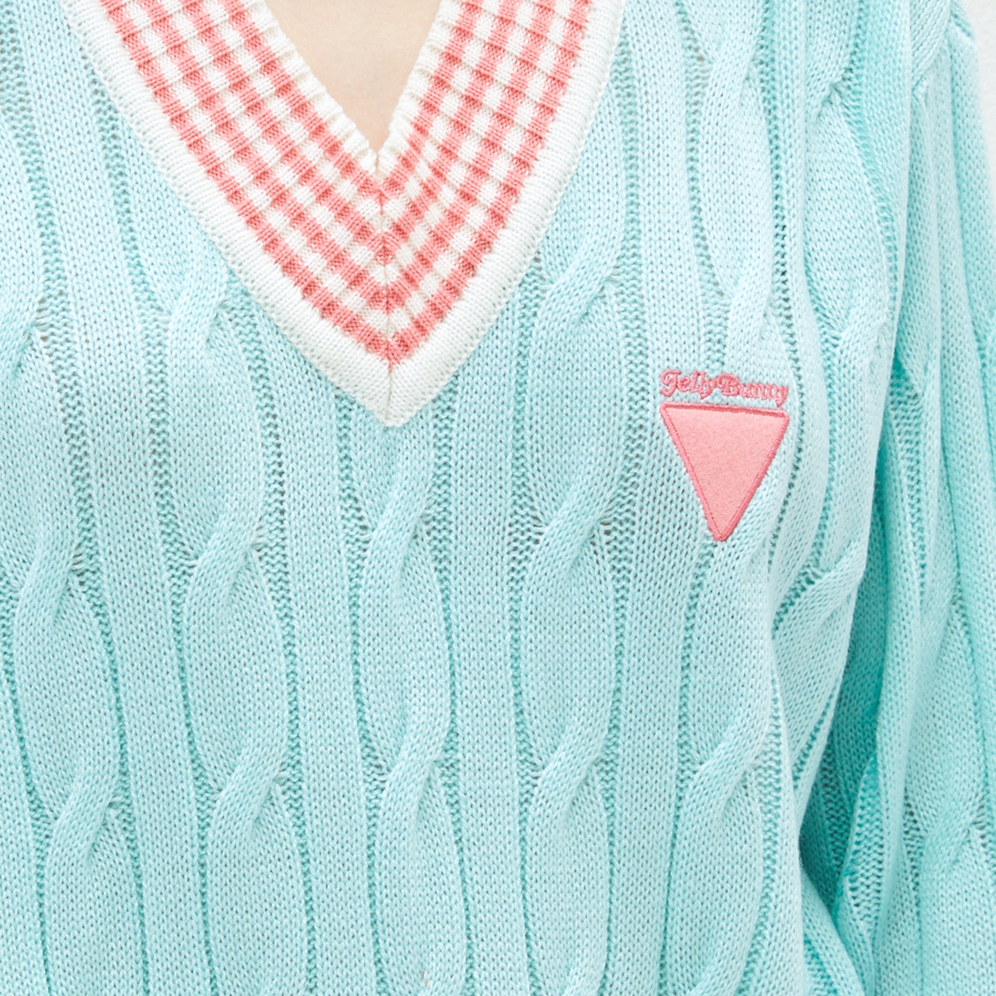 Candy Preppy Knit V-Neck Sweater Blue - Jelly Bunny Thailand Official Online Store