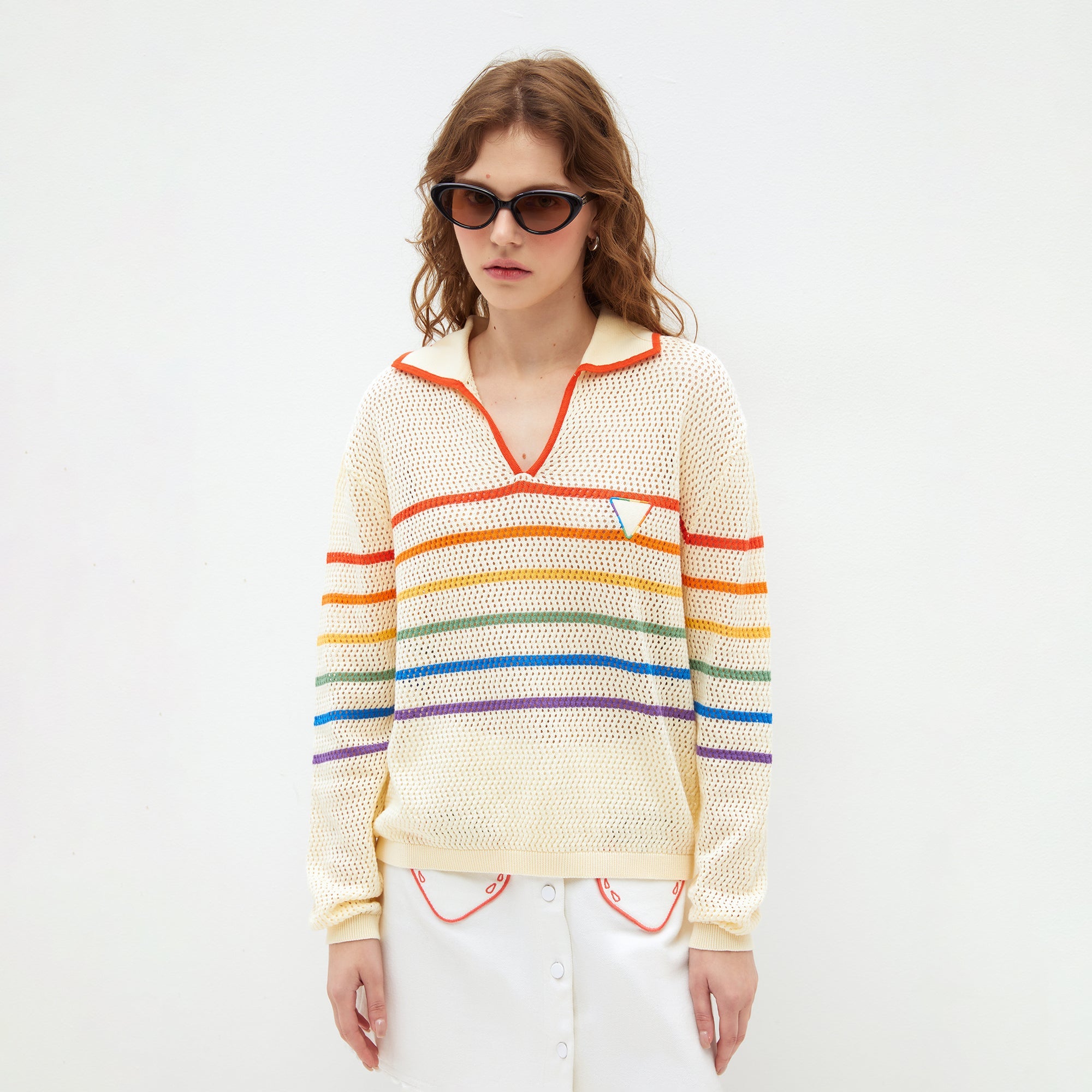 Retro Rainbow Knit Collar Pullover Multi Color - Jelly Bunny Thailand Official Online Store