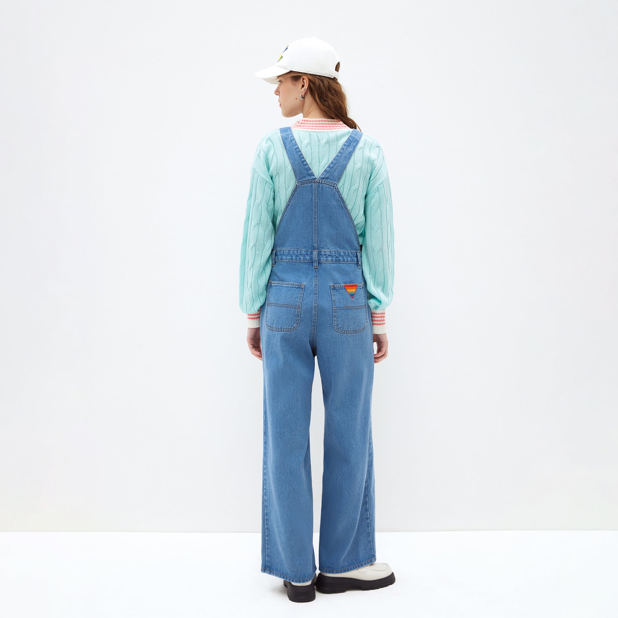 Rainbow Logo Wide-Leg Denim Overalls Blue - Jelly Bunny Thailand Official Online Store