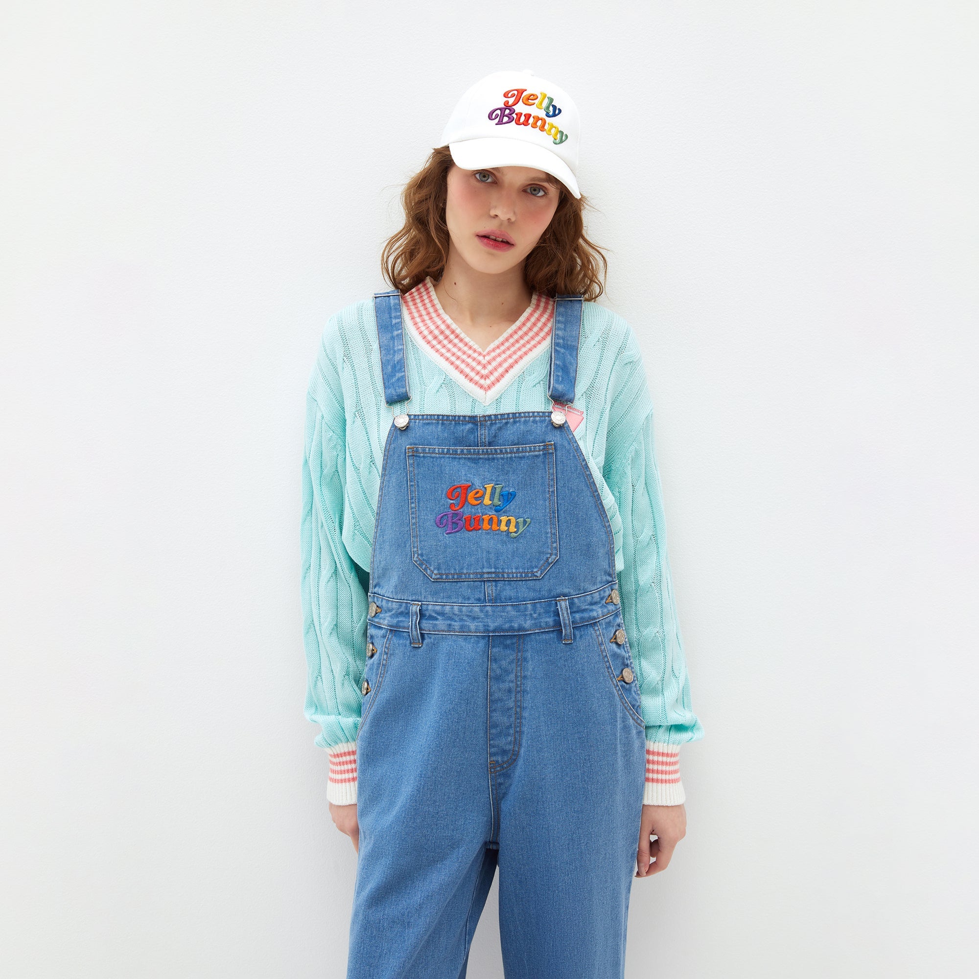 Rainbow Logo Wide-Leg Denim Overalls Blue - Jelly Bunny Thailand Official Online Store