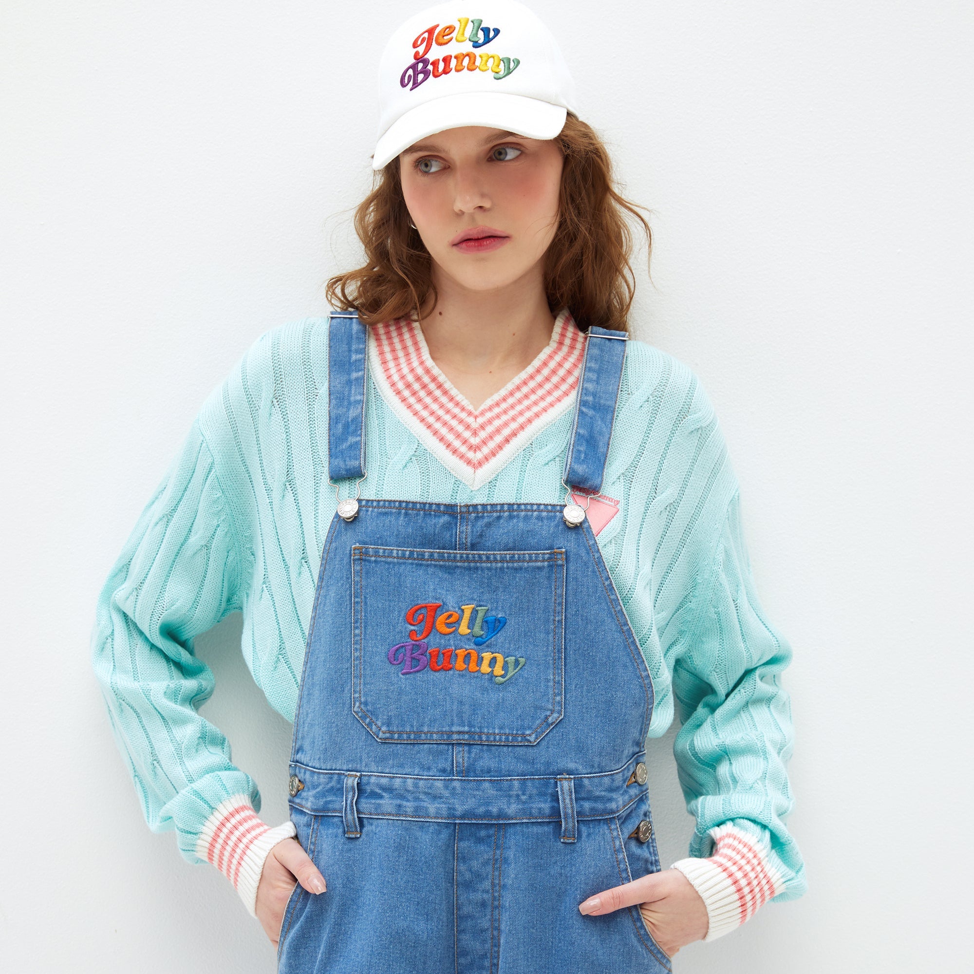 Rainbow Logo Wide-Leg Denim Overalls Blue - Jelly Bunny Thailand Official Online Store