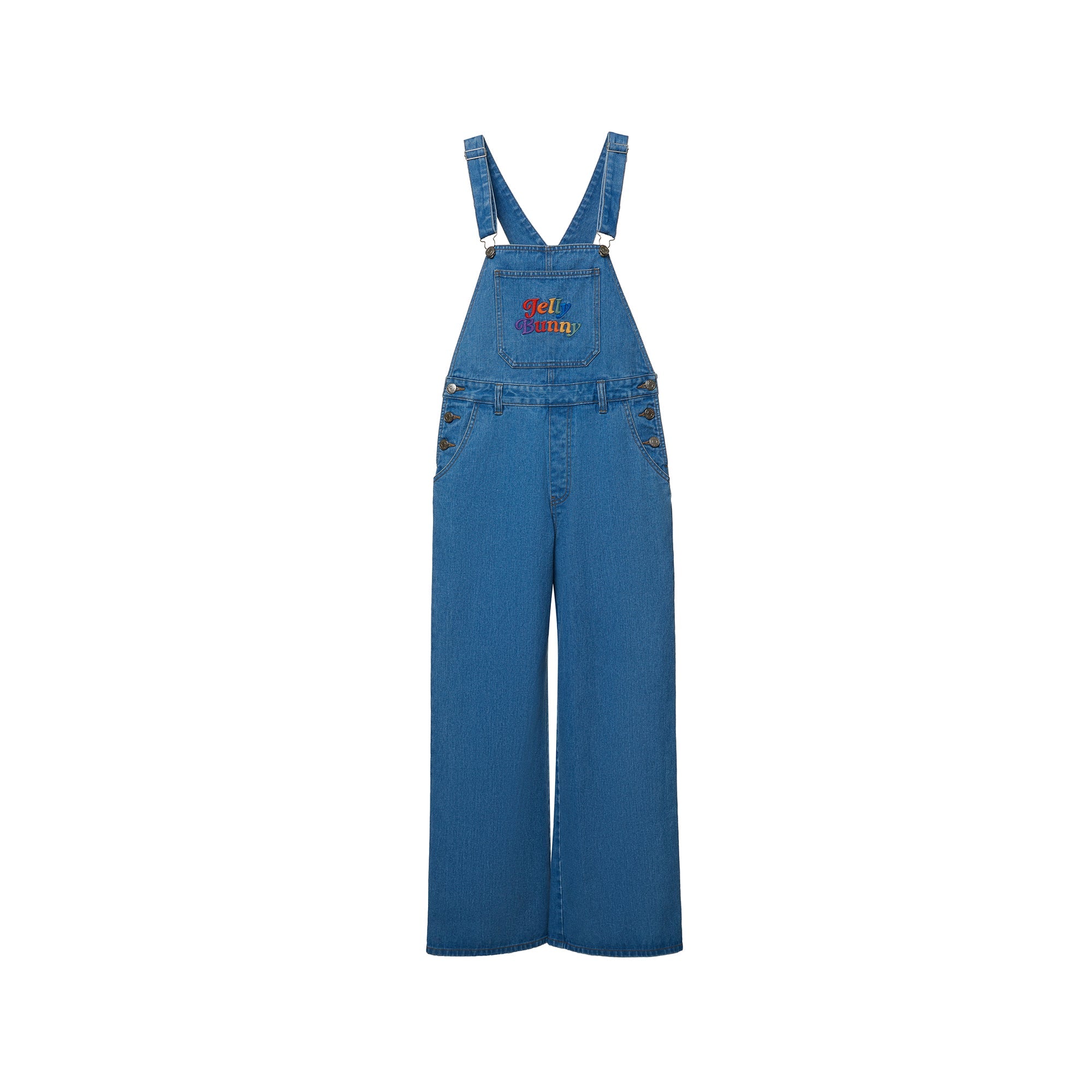 Rainbow Logo Wide-Leg Denim Overalls Blue - Jelly Bunny Thailand Official Online Store