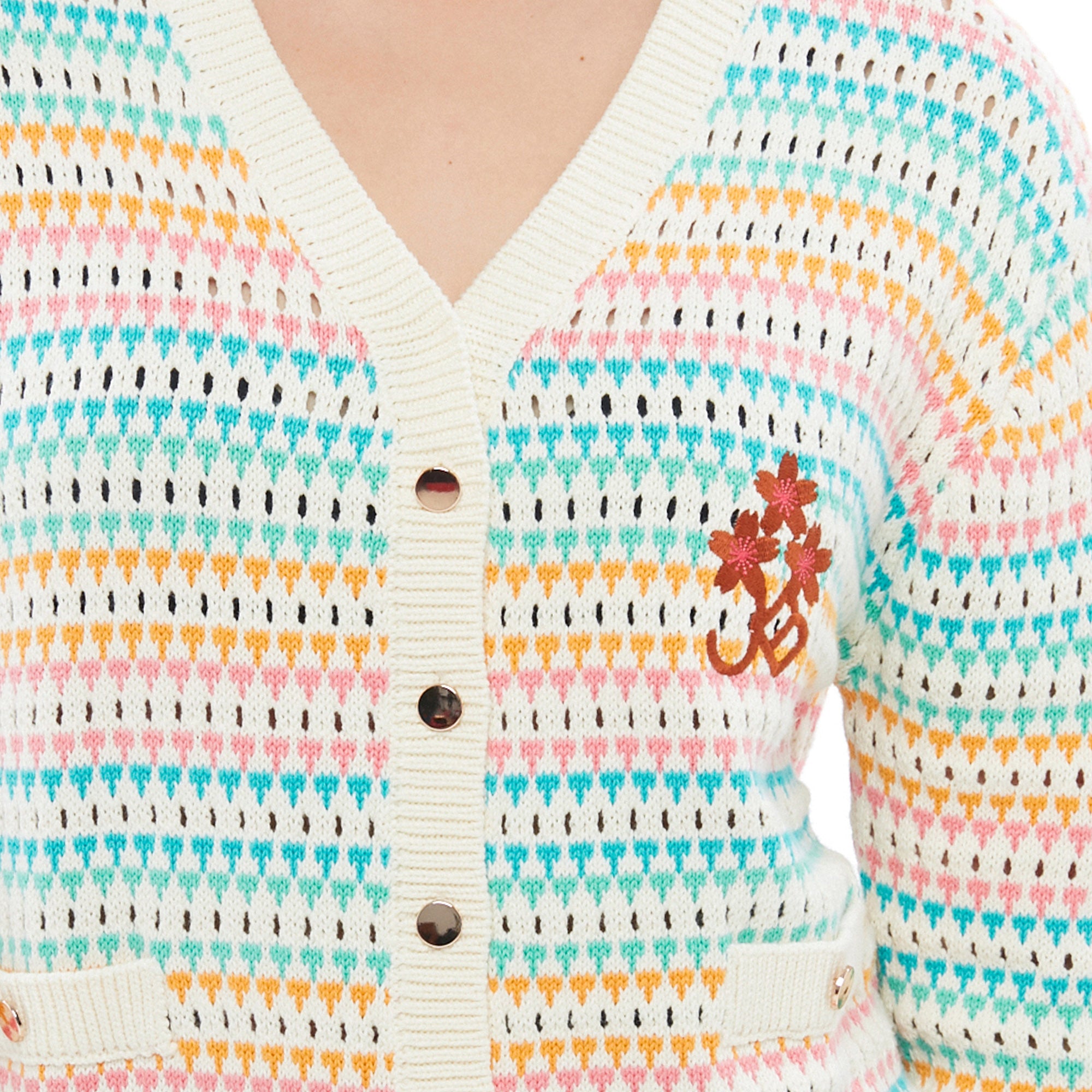 เสื้อคาร์ดิแกนถักปักลายดอกซากุระ Multi Color