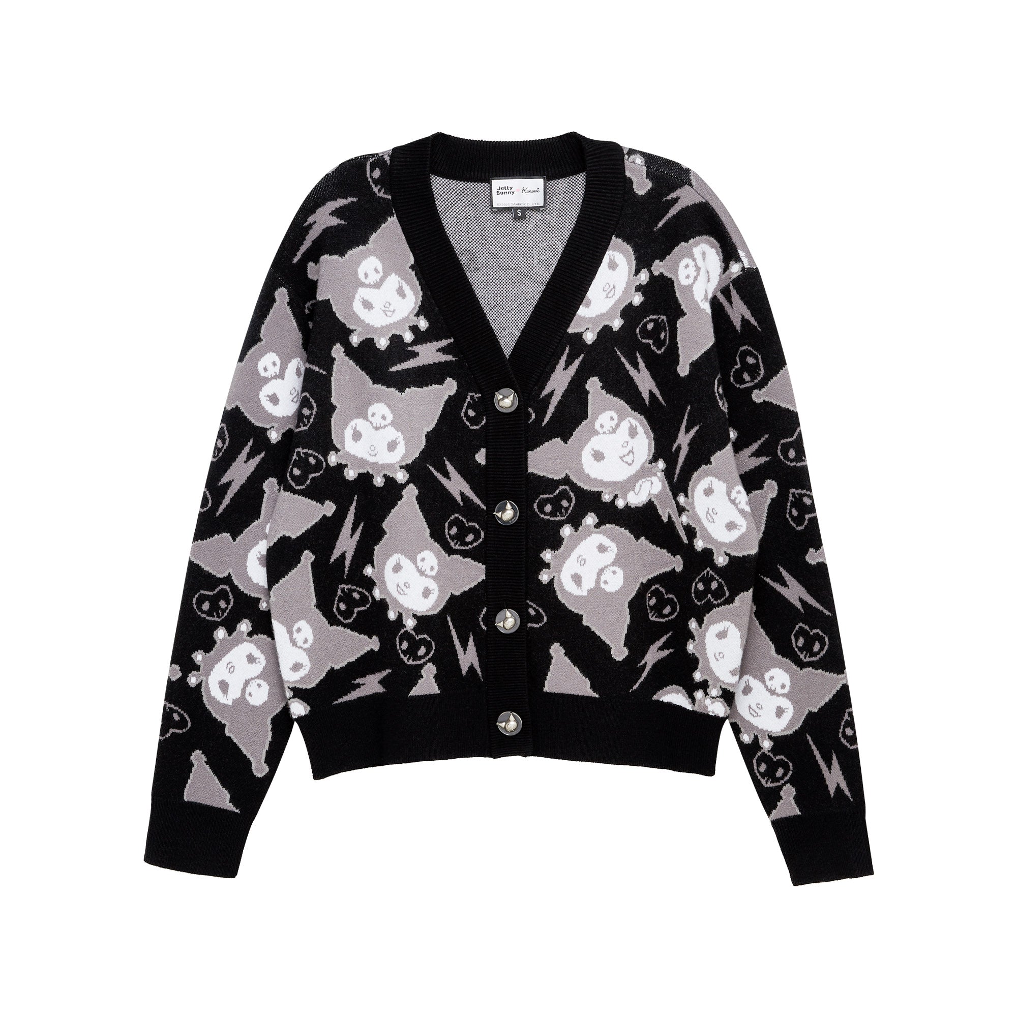 เสื้อคาร์ดิแกนแขนยาวปักลายการ์ตูน Kuromi Black