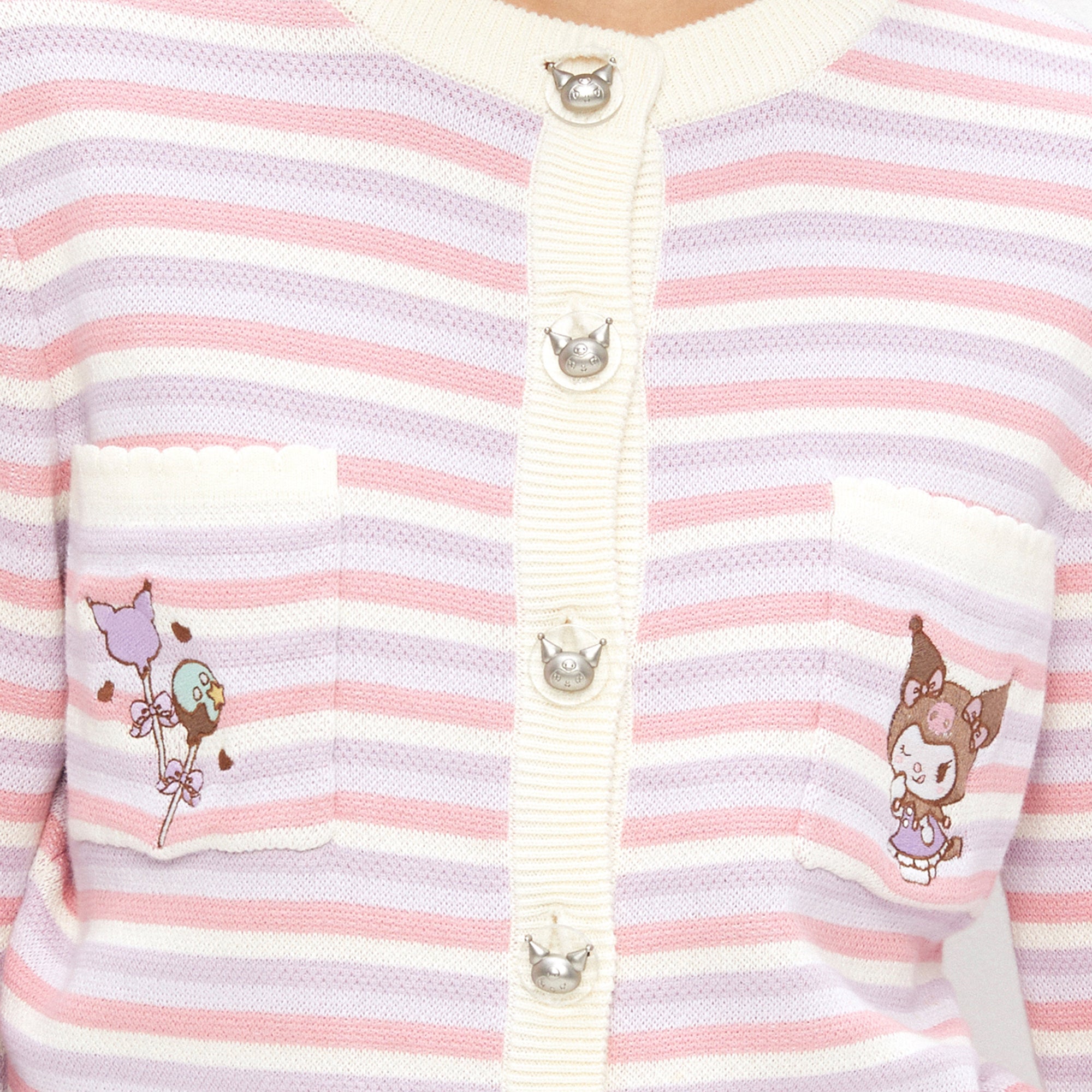 เสื้อคาร์ดิแกนแขนยาวลายทางปักลายการ์ตูน Kuromi Multi Color