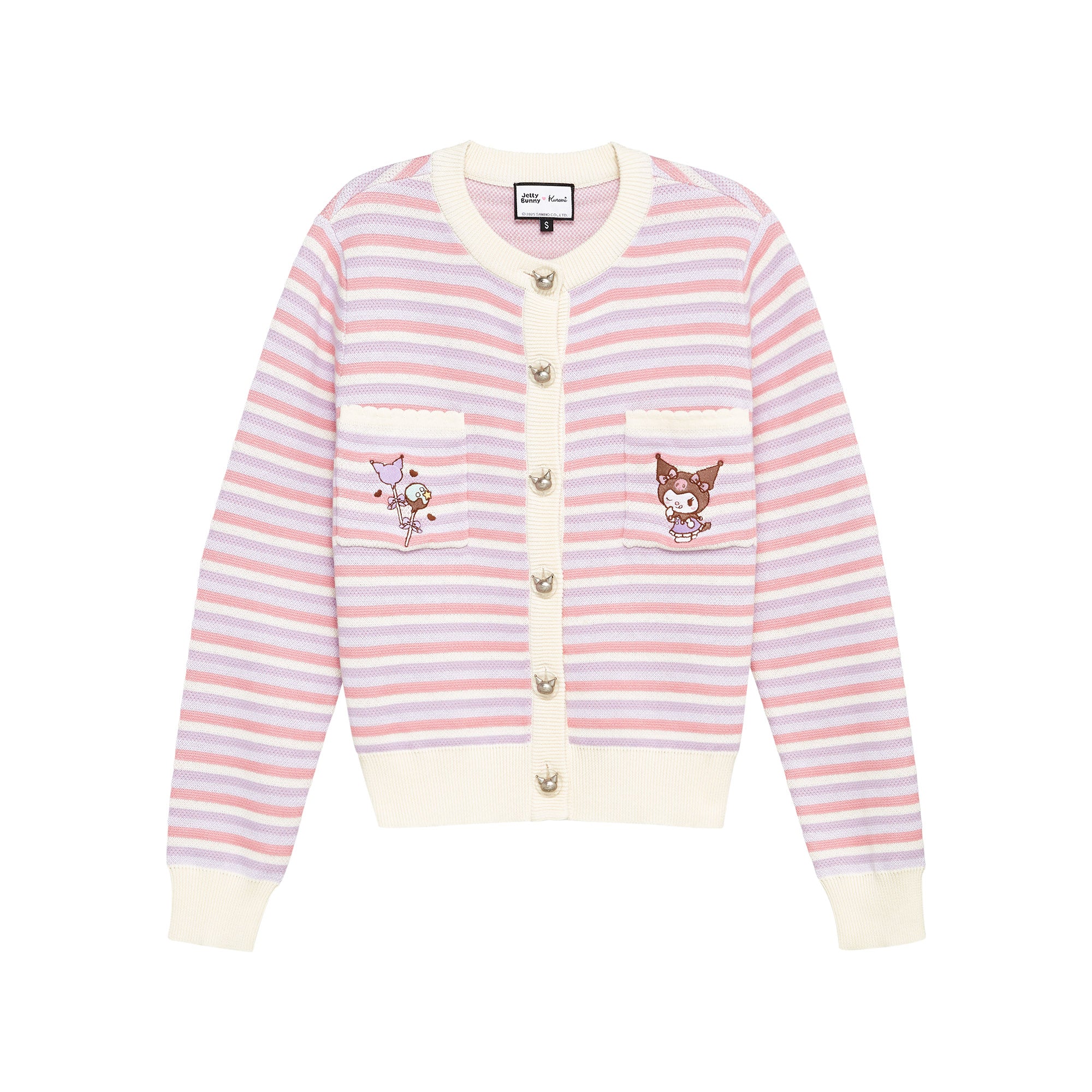 เสื้อคาร์ดิแกนแขนยาวลายทางปักลายการ์ตูน Kuromi Multi Color