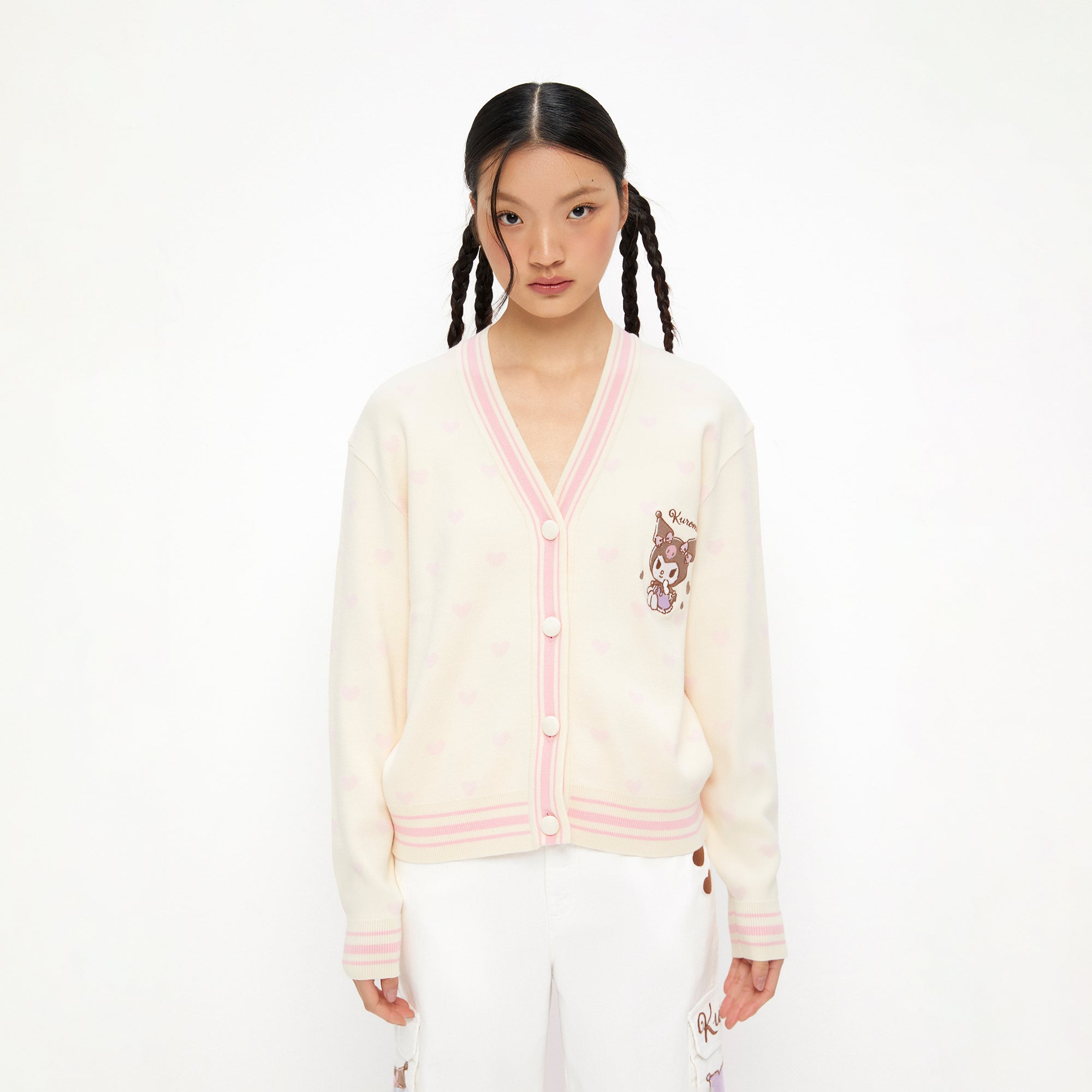 Kuromi V Neck Long Sleeve Cardigan Cream