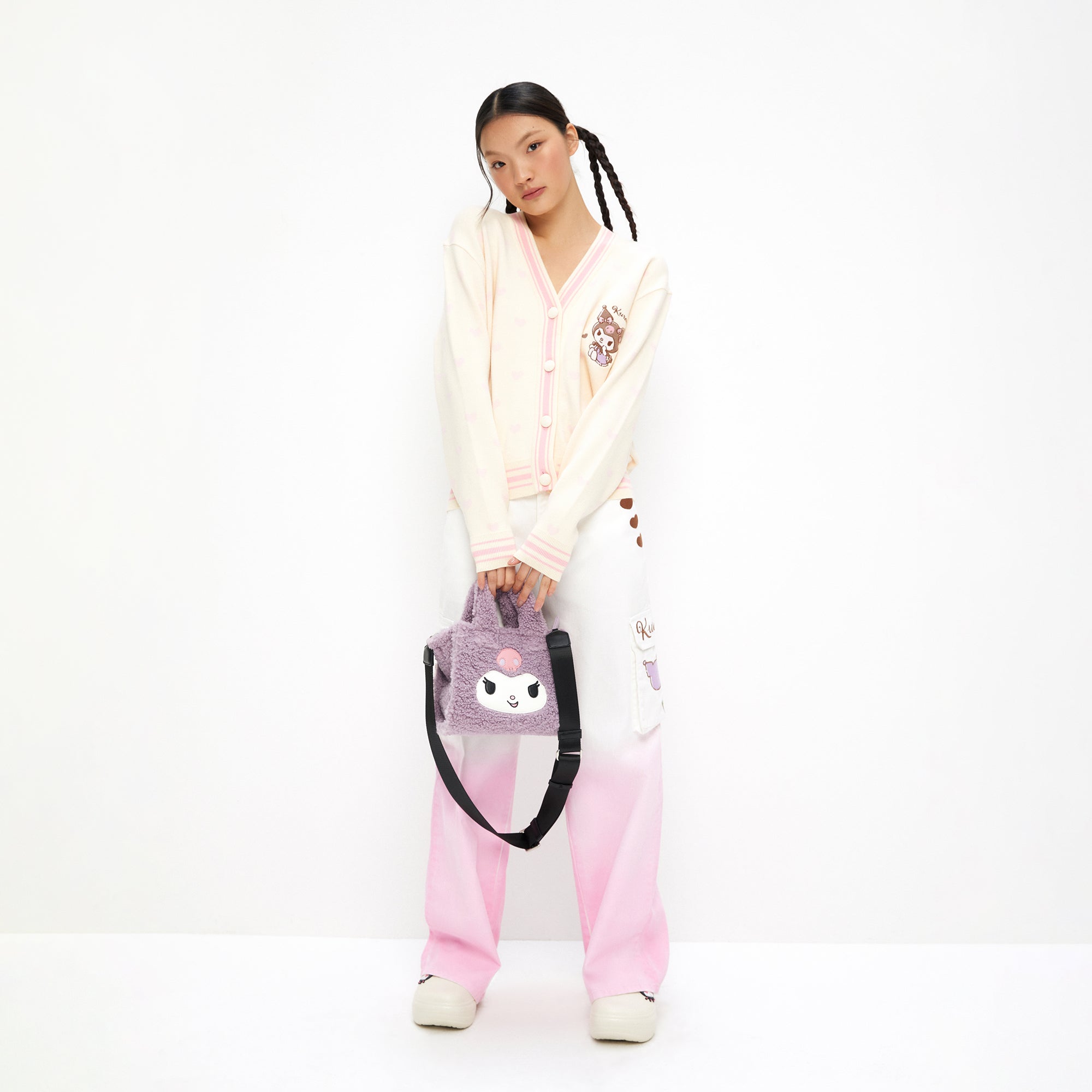 Kuromi V Neck Long Sleeve Cardigan Cream