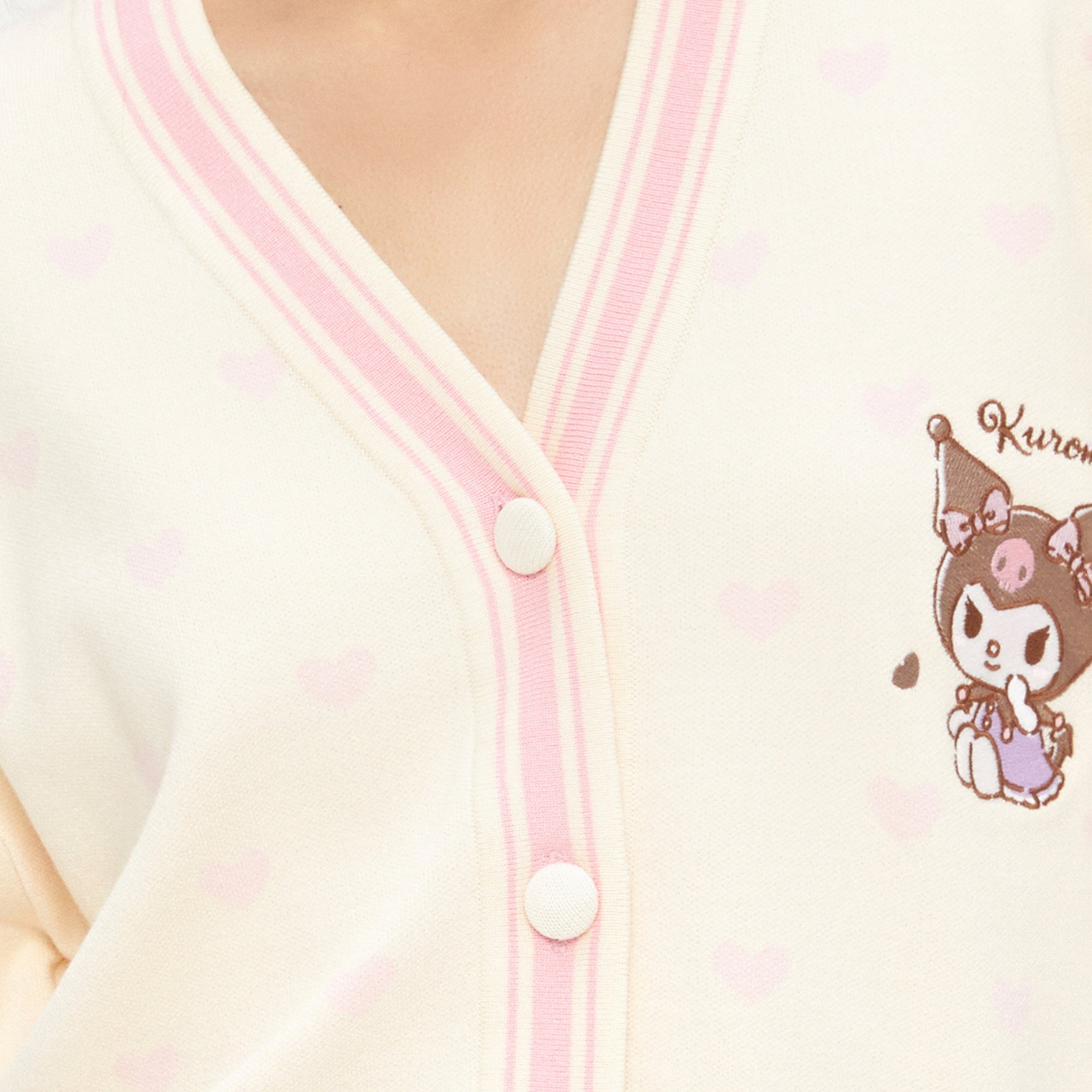 Kuromi V Neck Long Sleeve Cardigan Cream