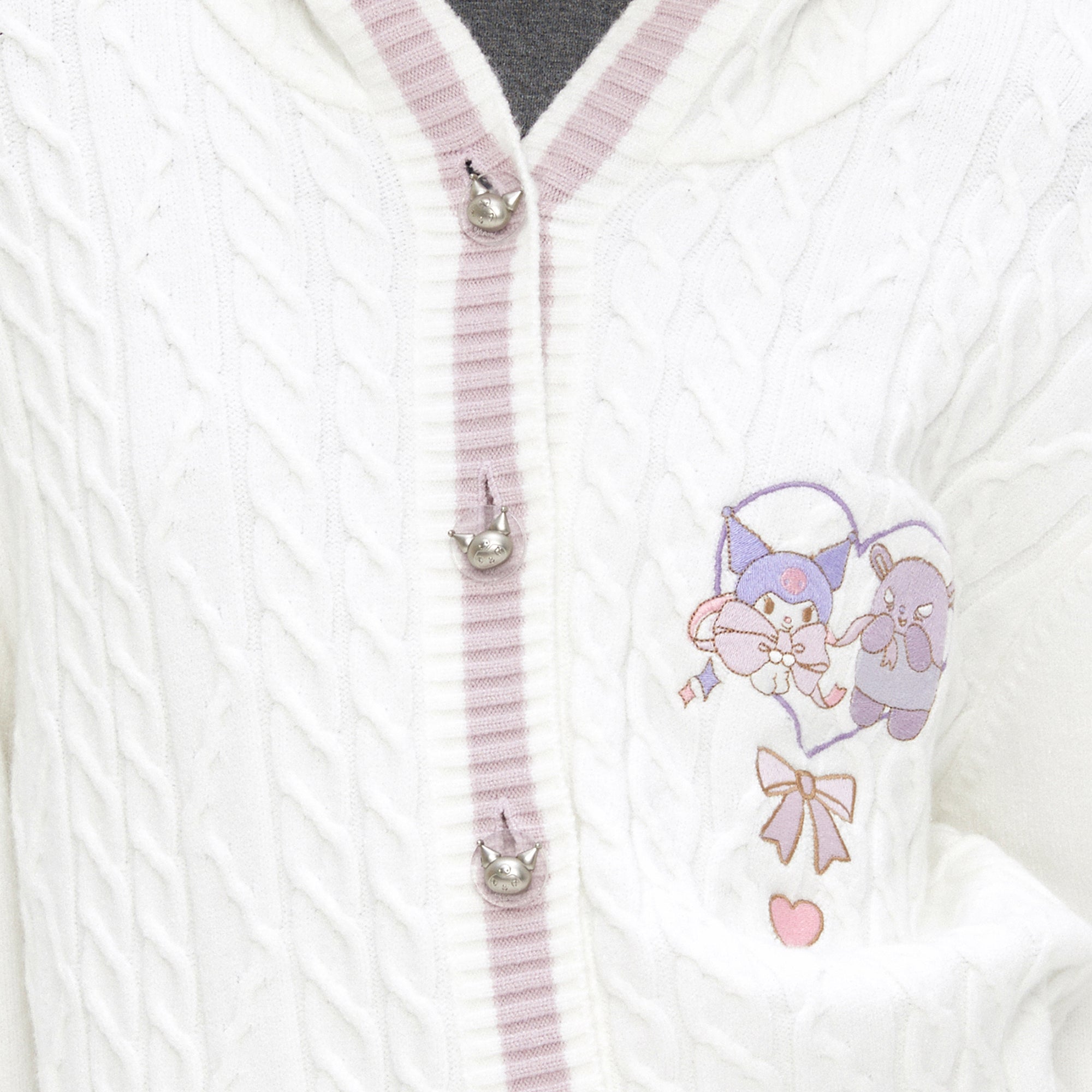 Kuromi Cable Knitted Long Sleeve Cardigan White