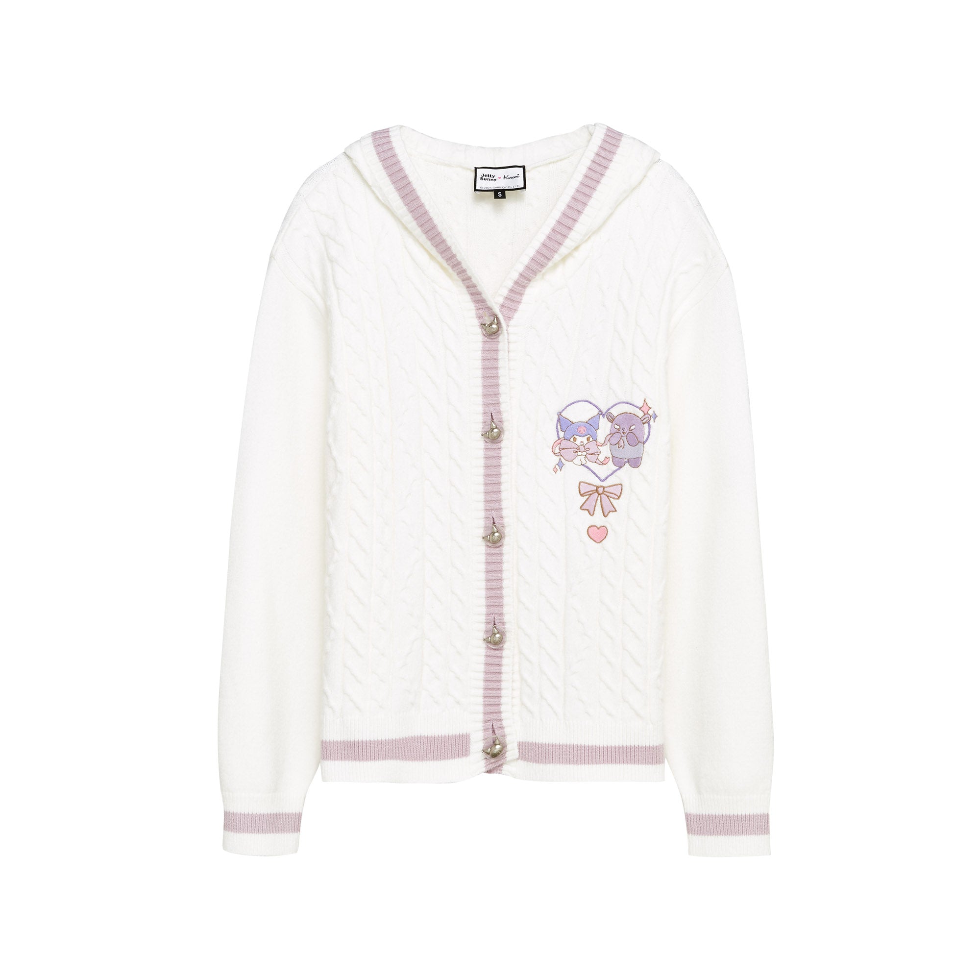 Kuromi Cable Knitted Long Sleeve Cardigan White