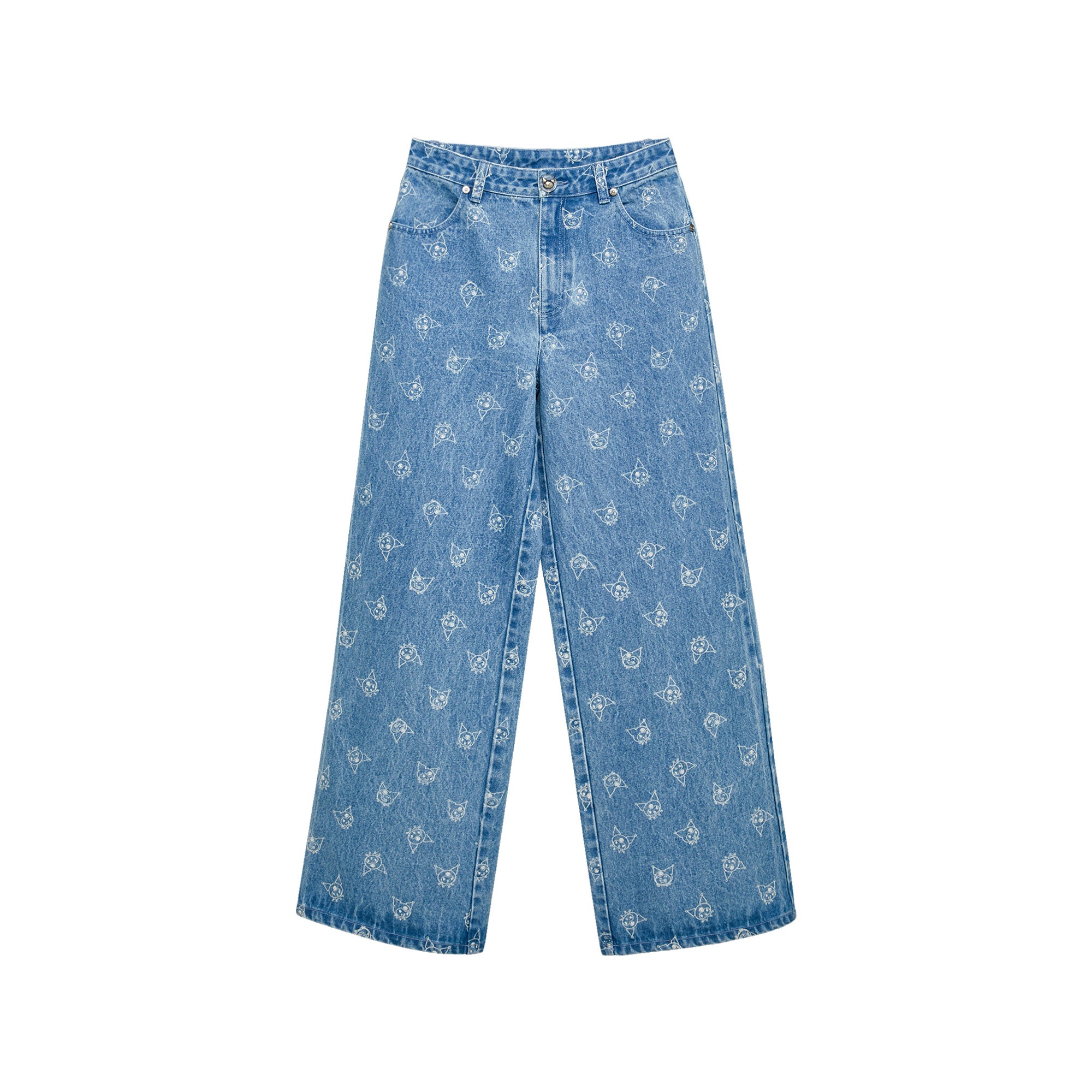 กางเกงเดนิมขายาวปักลายการ์ตูน Kuromi Blue